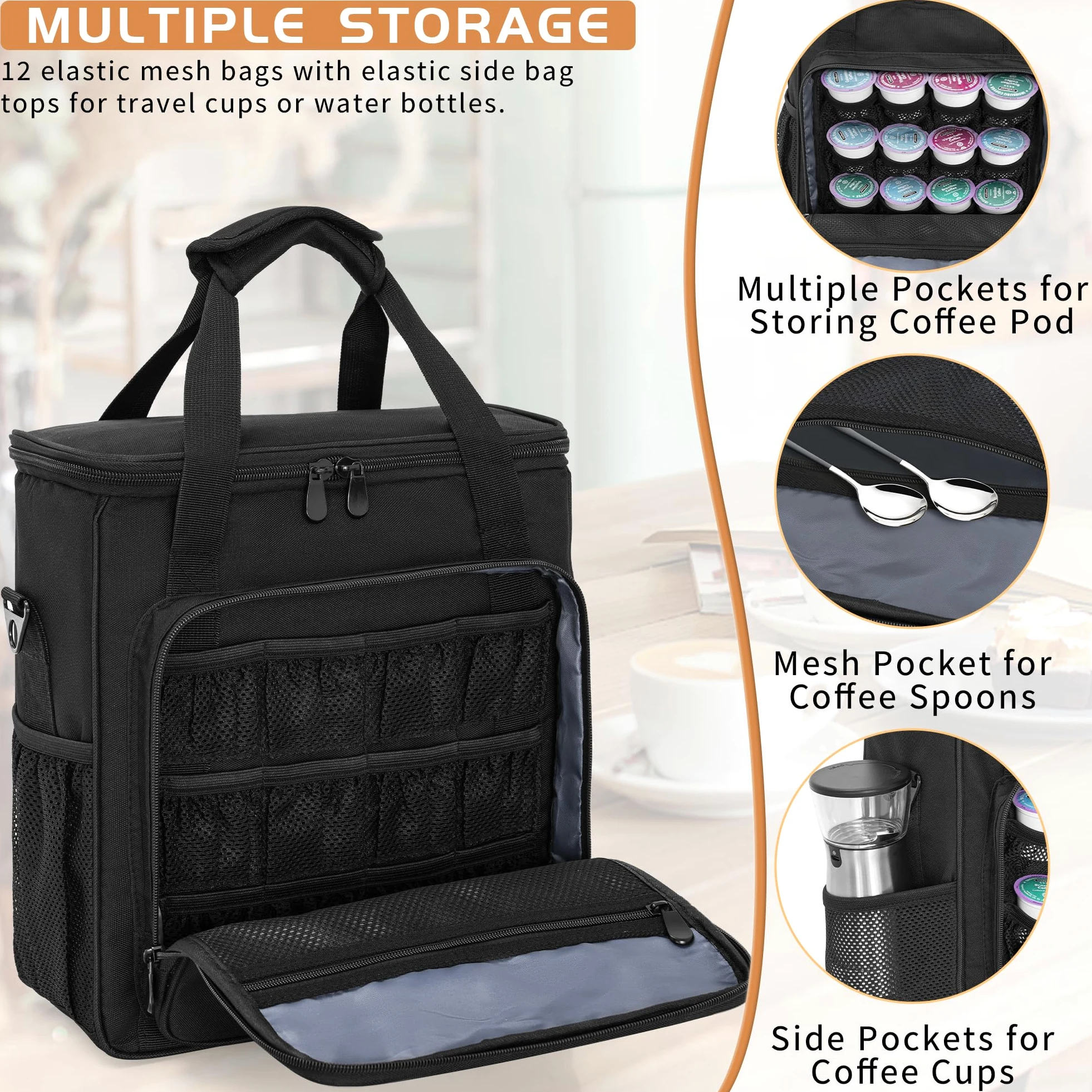 OUUTMEE Bolsa de transporte para cafetera compatible con Keurig K-Mini o K-Mini Plus, bolsa de almacenamiento portátil con bolsillos adicionales, funda de almacenamiento con correa para el hombro