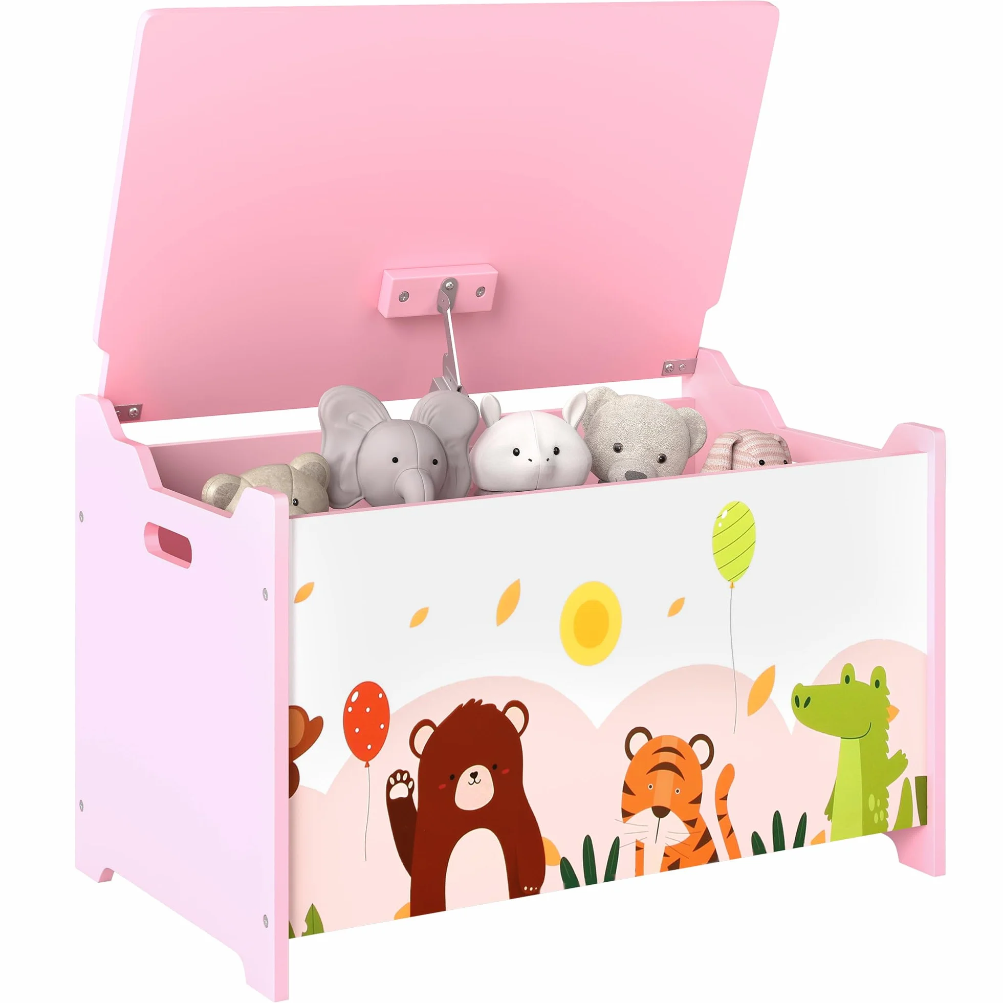 AIYAPLAY Caja de Almacenaje de Juguetes, Baúl Juguetes Infantil, Tapa Abatible con Cierre Suave, Asas, Estampados de Animales, para Libros, Ropa en Dormitorio, Sala de juegos, Guardería, Rosa