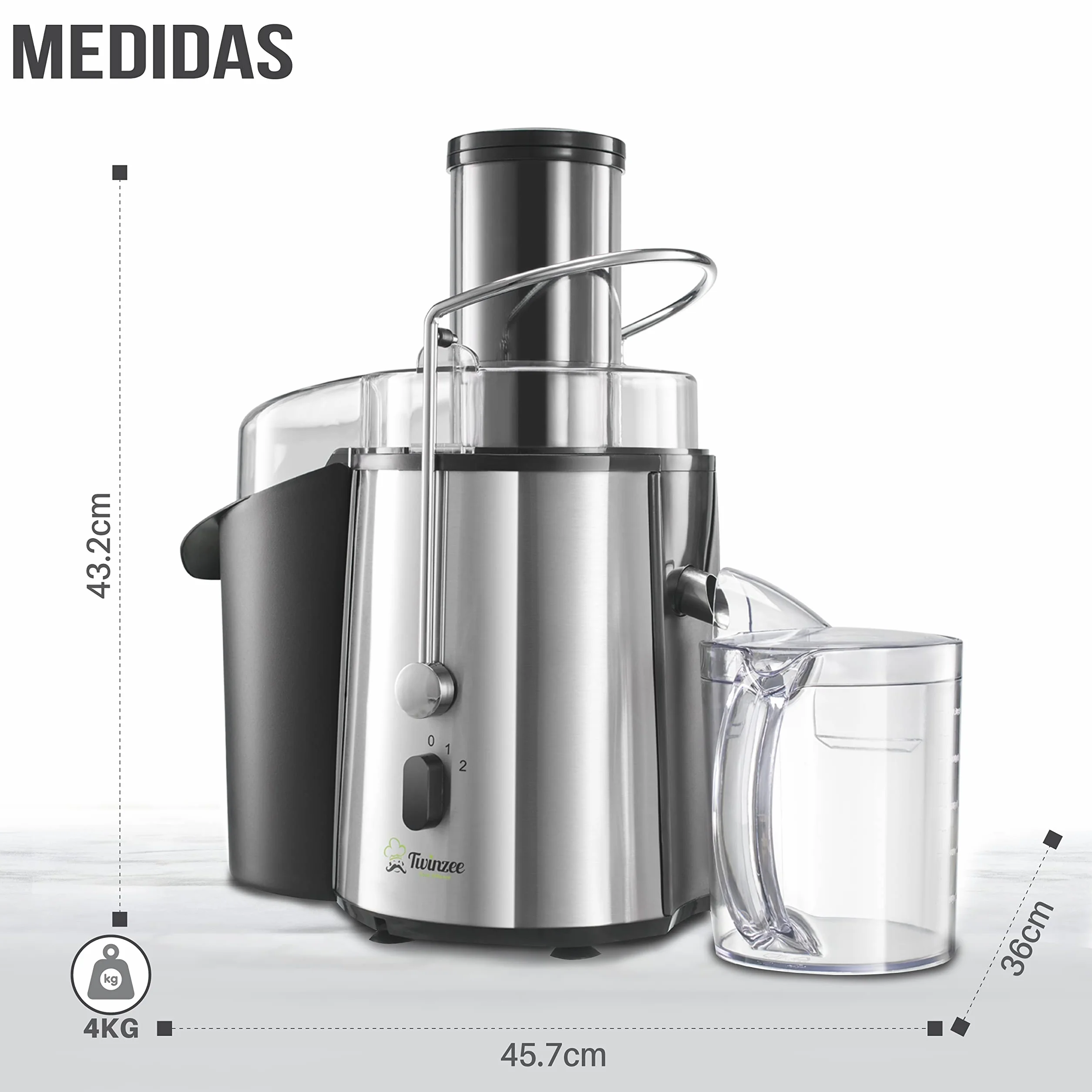 Licuadoras Gran Potencia (850 W) y 2 Velocidades - Exprimidor Zumo Gran Apertura (75 mm), Patas Antideslizantes - Juicer Extractor de Jugo de Verduras y Frutas