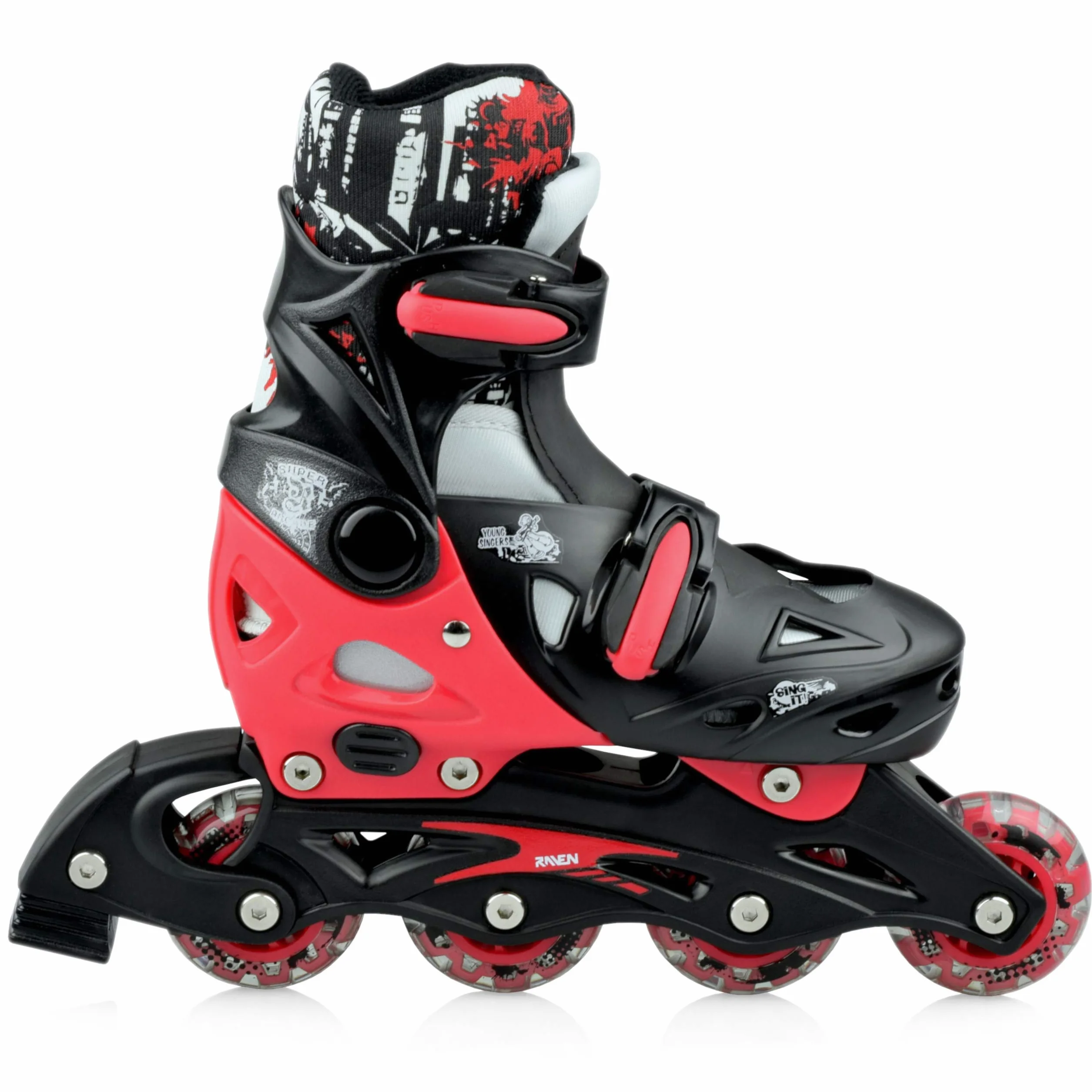 Patines en línea Singer Ajustables 3 en 1, Intercambiables Negro/Rojo