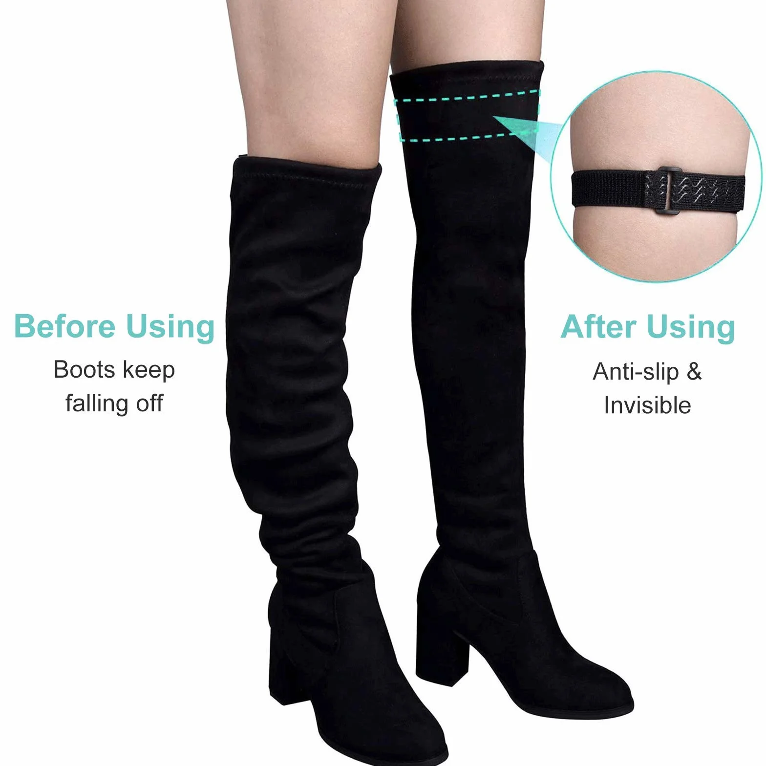 Correas de Botas Largas Fijas Antideslizantes con Cinta Adhesiva Gancho Ajustable Prevención de Caídas