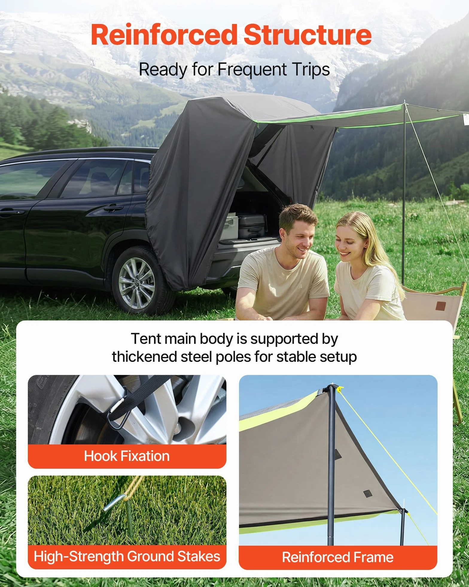 VEVOR Tienda de Campaña con Toldo para Coche 150x150 cm Impermeable PU2000 mm Carpa para Acampar