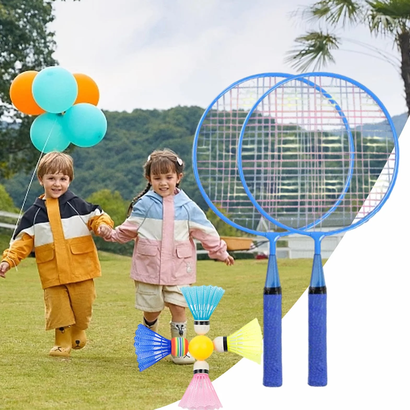 Juego de raquetas de bádminton para niños con raquetas de repuesto y volantes, juego de volantes ligeros con mango suave para familia, niños, amigos