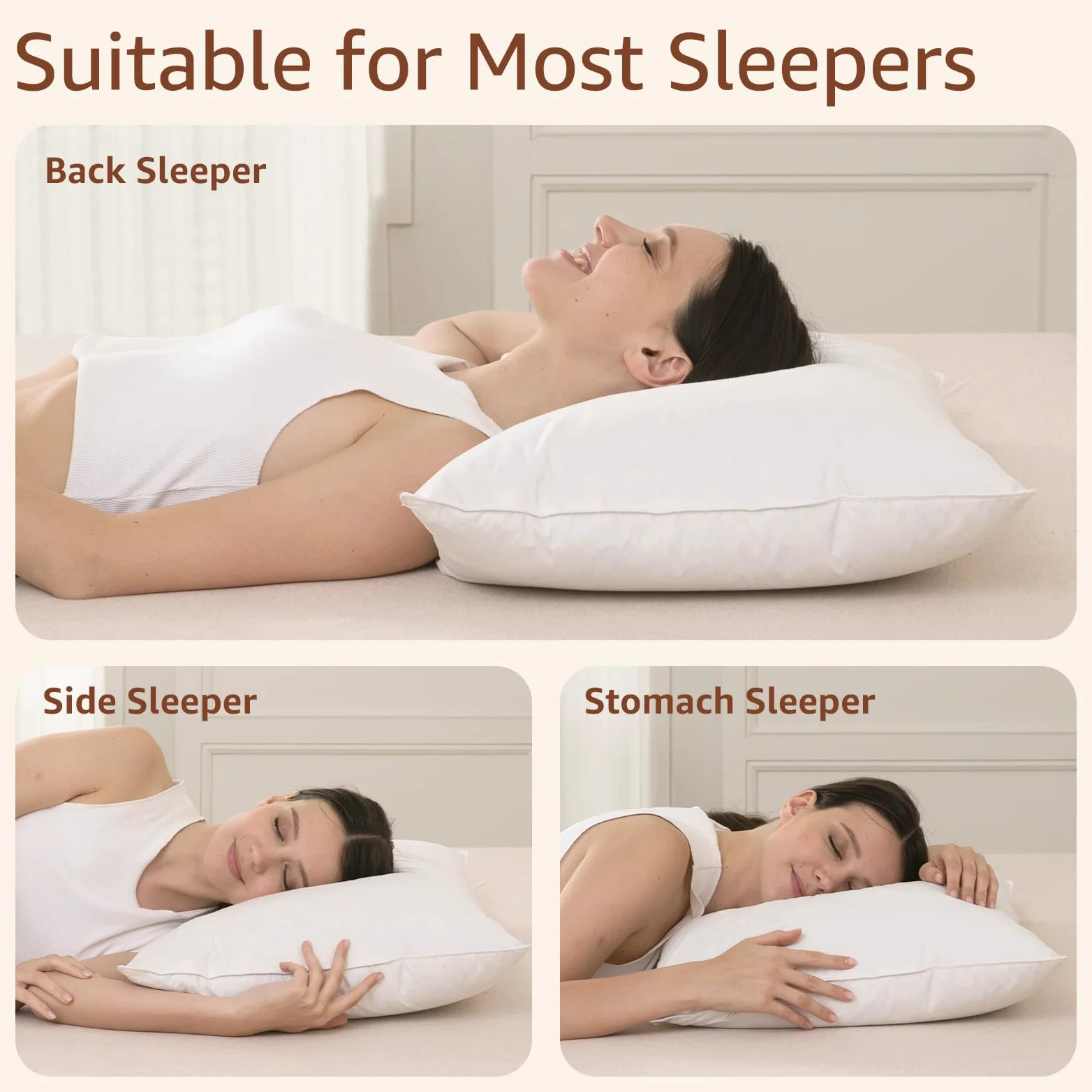 Juego de 2 almohadas de plumas de ganso de lujo, tamaño King, almohadas de cama suaves para dormir, funda de percal orgánico (King, paquete de 2)