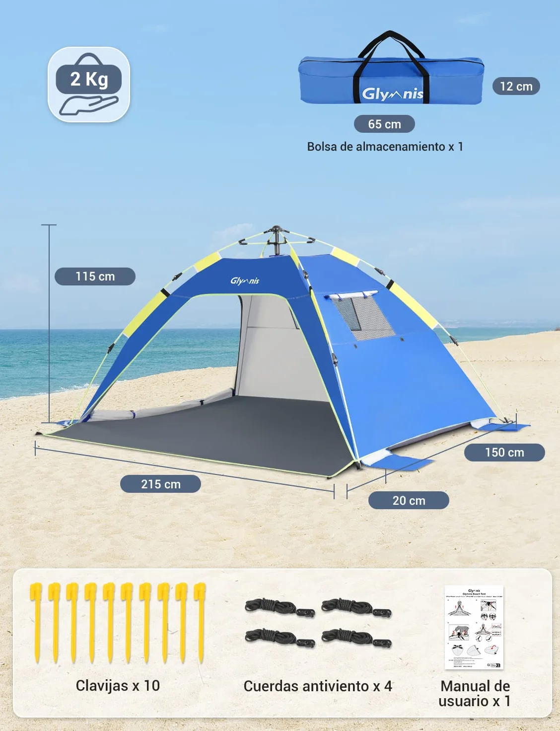 Carpa Playa Hidráulica UPF 50+ para 3-4 Personas