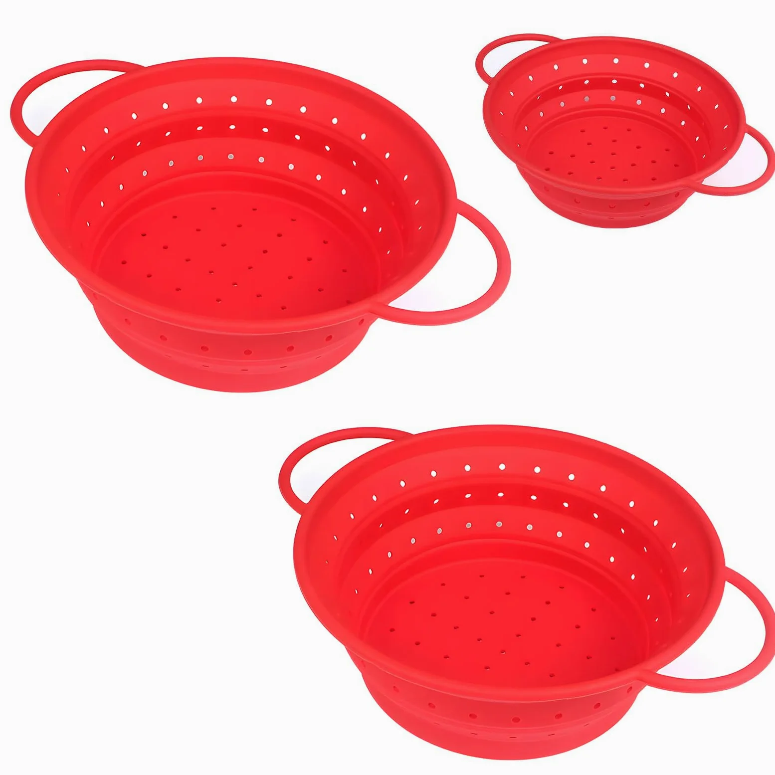 Paquete de 3 coladores de cestas plegables de silicona que ahorran espacio en camping o cocina pequeña colador de Camping de drenaje eficiente