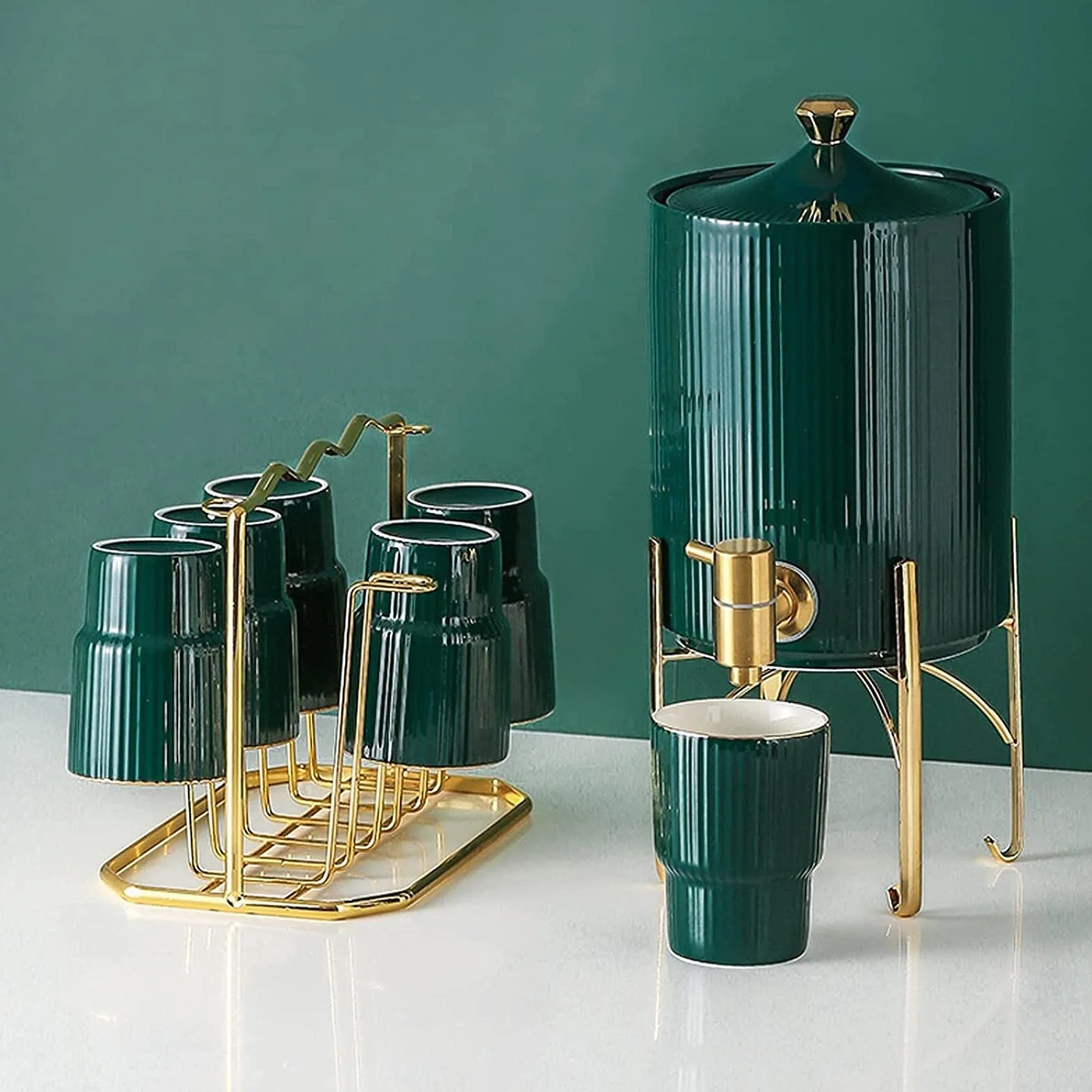 Jarra de Agua Simple Hervidor frío de cerámica Creativo con Base Tetera de Gran Capacidad con Grifo Hermoso y práctico para hogares, restaurantes