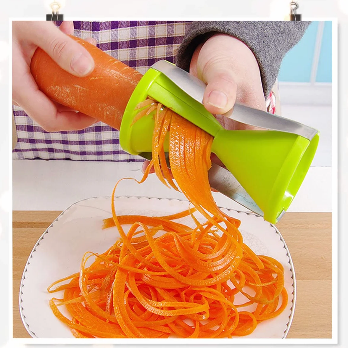 Cortador de Verdura Espiralizador Rallador - Espiral Manual Pasta Calabacín, Pelador Acero Inoxidable para Fideos Vegetales, Zanahoria, Pepino, Patata, Calabaza, Espárragos, Verde,1 Pieza