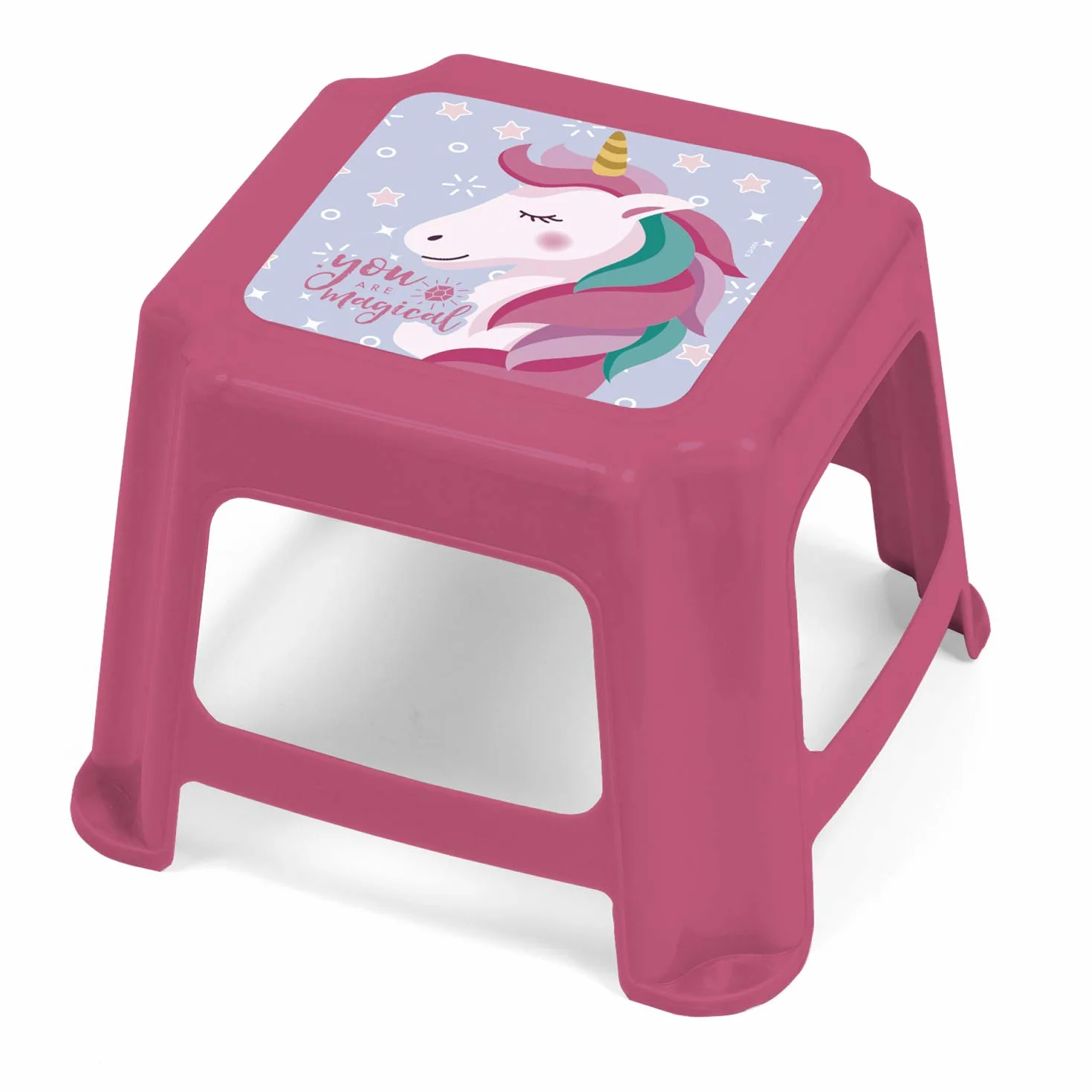 ARDITEX Taburete Bajo Infantil Apilable de Unicornio, Asiento de Plástico para Niños, Resistente y Seguro para Sentarse o Subirse, Apto para Baño, Cocina, Habitación, 27 x 27 x 21 cm, Rosa