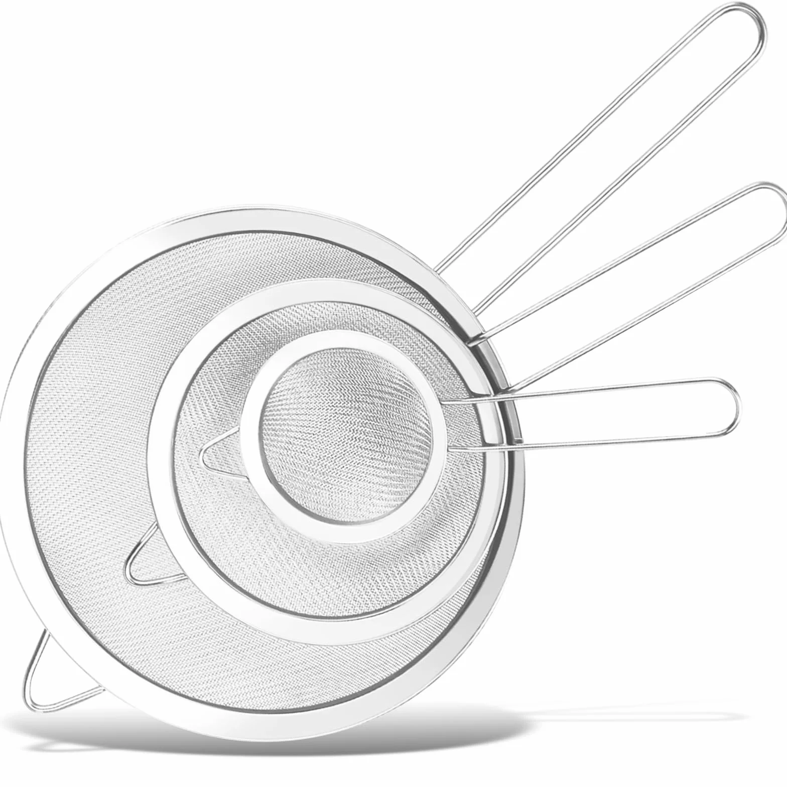 3 Coladores de Malla Fina con Mango de Acero Inoxidable de 22/27,5/35 cm de Diámetro, GeeRic Filtro duradero para Escurrir Pasta, Frutas, Verduras y Postres, Así como para Tamizar Harina