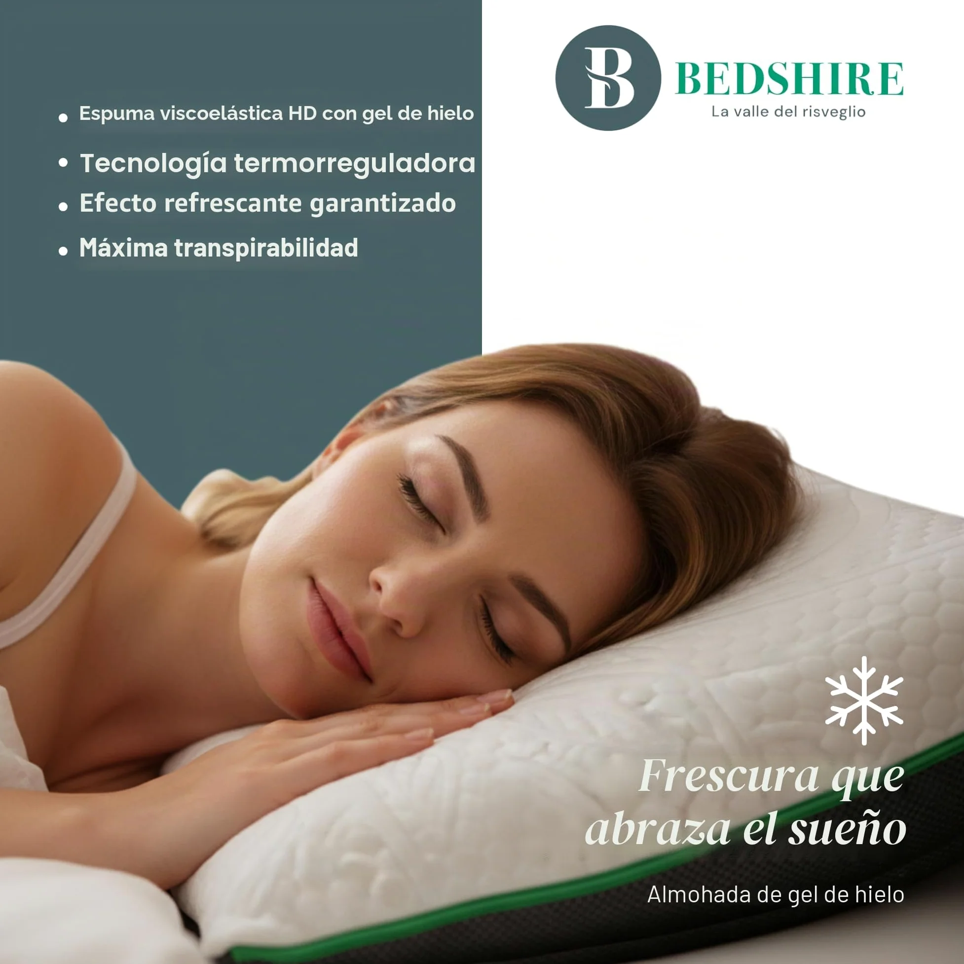 Bedshire Pillow - Almohada cervical para dormir, ortopédica, refrescante, almohada con espuma viscoelástica HD, funda de algodón con gel termorregulador desenfundable de 13 cm de altura, fabricada en