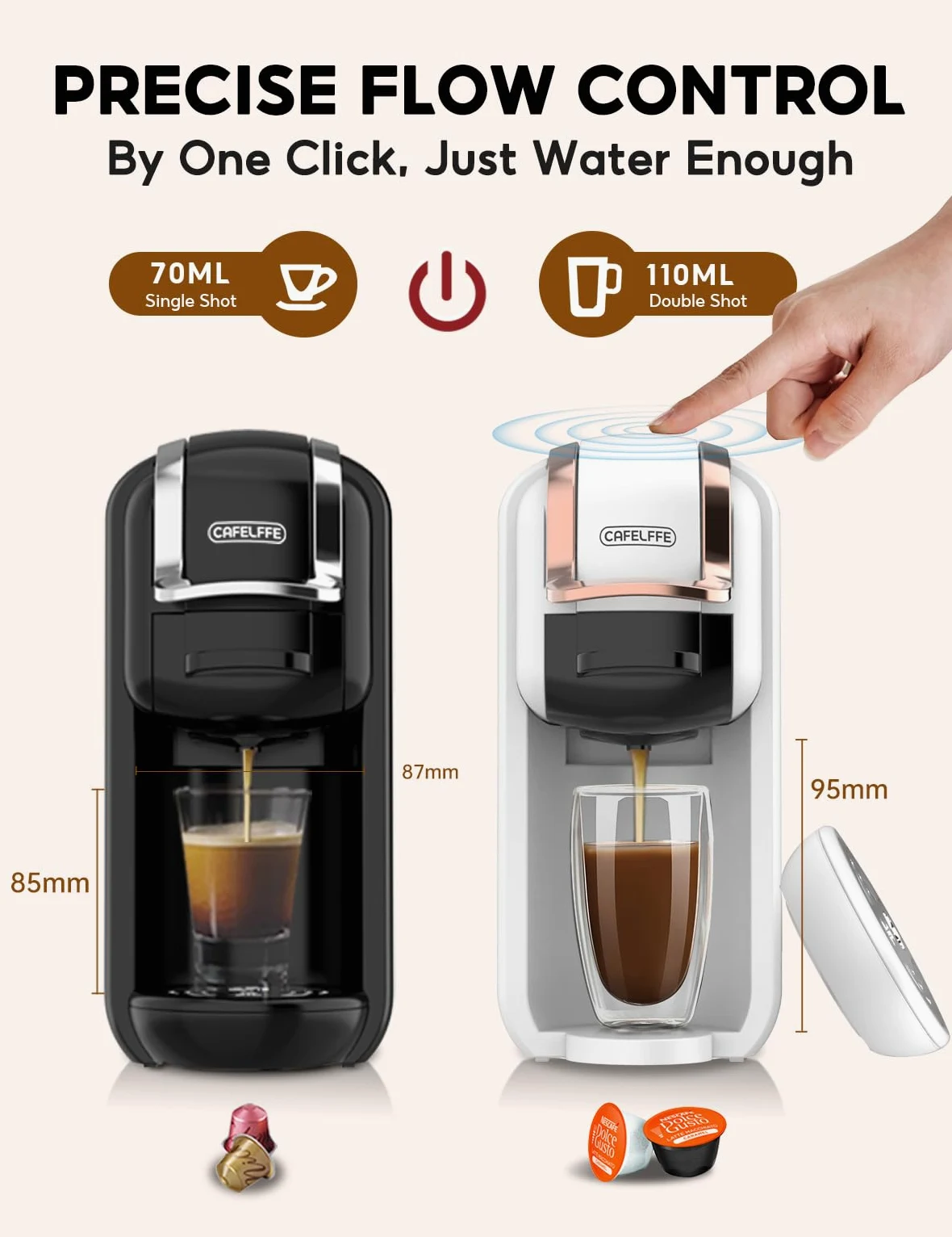 CAFELFFE Cafetera de cápsulas MK-603 4 en 1, café frío/caliente, 19 bares, compatible con cápsulas Nec* Original, DG*, ESE y café molido, modelo de bajo consumo, depósito de agua de 0,6 l, ideal para