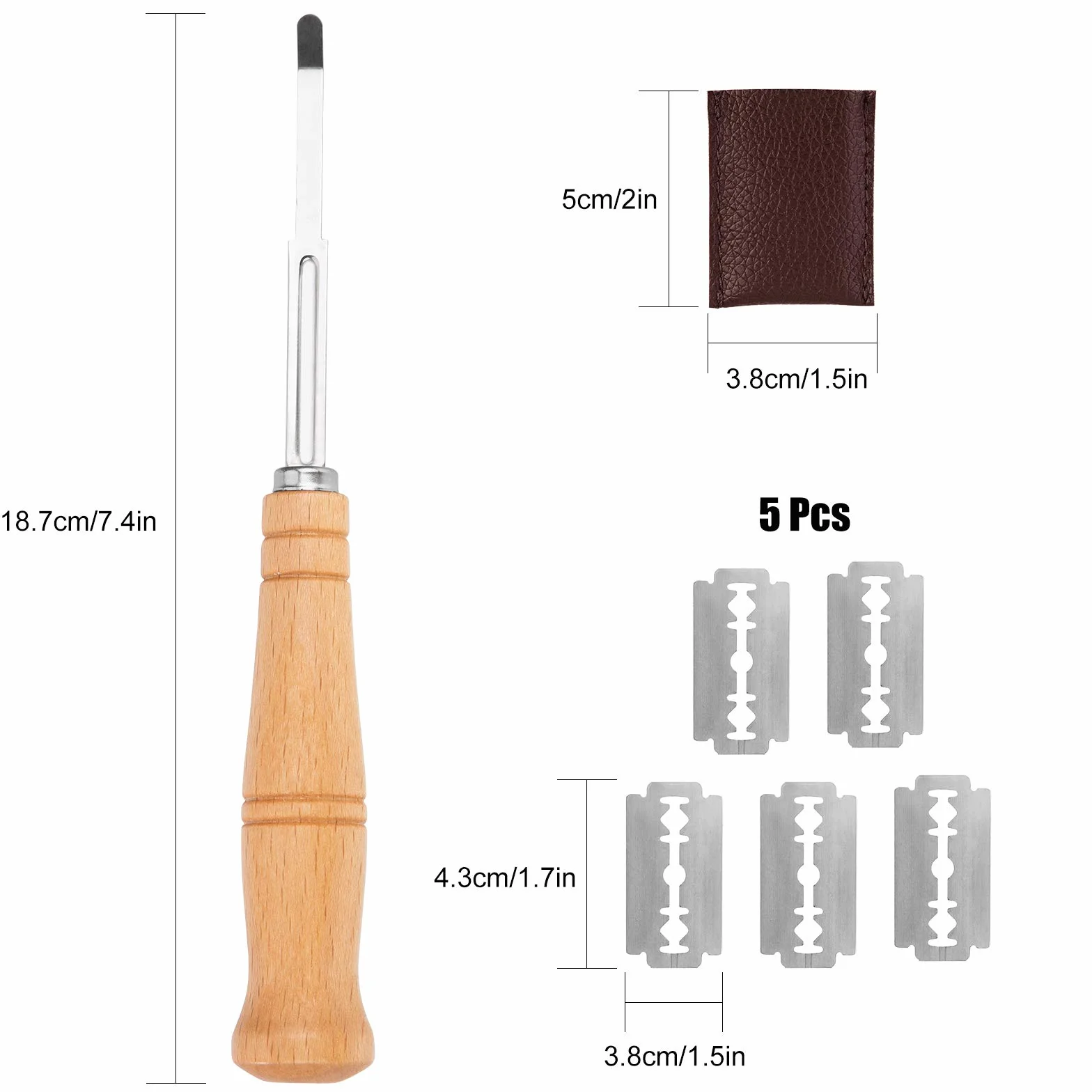 Cuchillo de Panadero de Corte Herramienta de Puntuación de Pan con 5 Cuchillas de Repuesto Mango de Madera para Cocina de Bricolaje