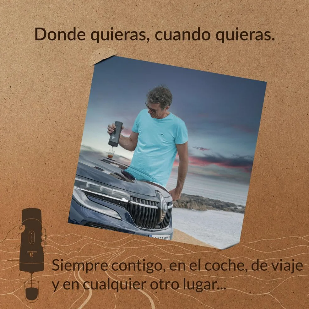Handpresso Auto | cafetera a batería - USB/C | cafetera de viaje premium para coche, furgoneta y uso outdoor | funciona con cápsulas espresso compatibles y recargables | prepara Espresso y Lungo