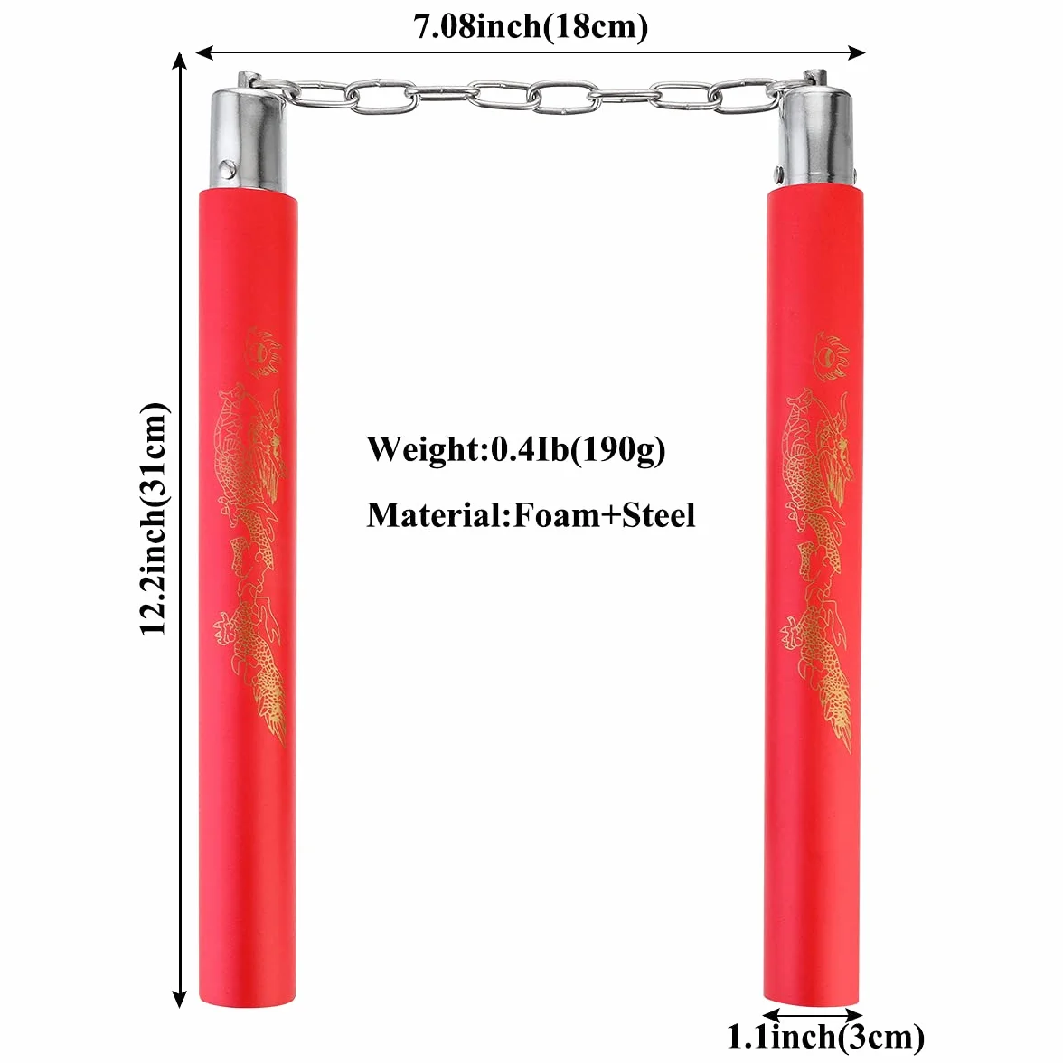 2 Pares de Nunchakus Espuma portátiles Nunchaku Artes Marciales Nunchakus Profesionales Nunchaku de Entrenamiento de Seguridad Nunchucks con Cadena de Acero para Adultos Niños y Principiantes