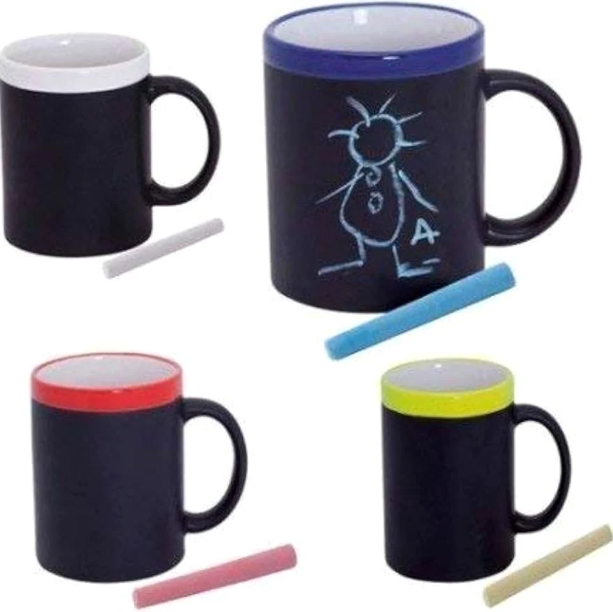 DISOK Lote de 20 Tazas Pizarra Cerámica Ideales para Desayuno, en Caja de Regalo. Tazas Infantiles para Colorear