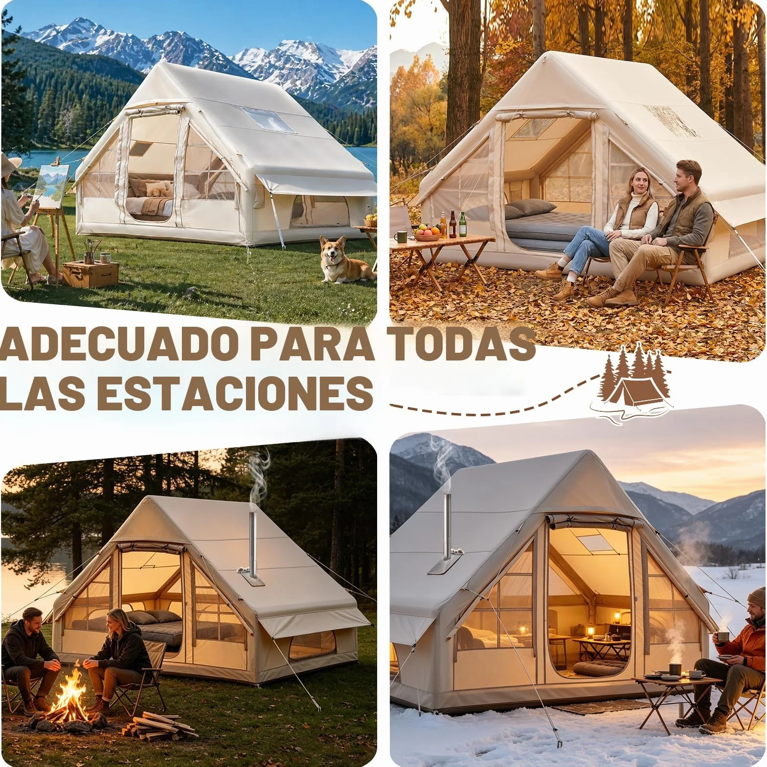 Tienda de campaña inflable 2-8 personas Oxford impermeable 4 estaciones con bomba de aire