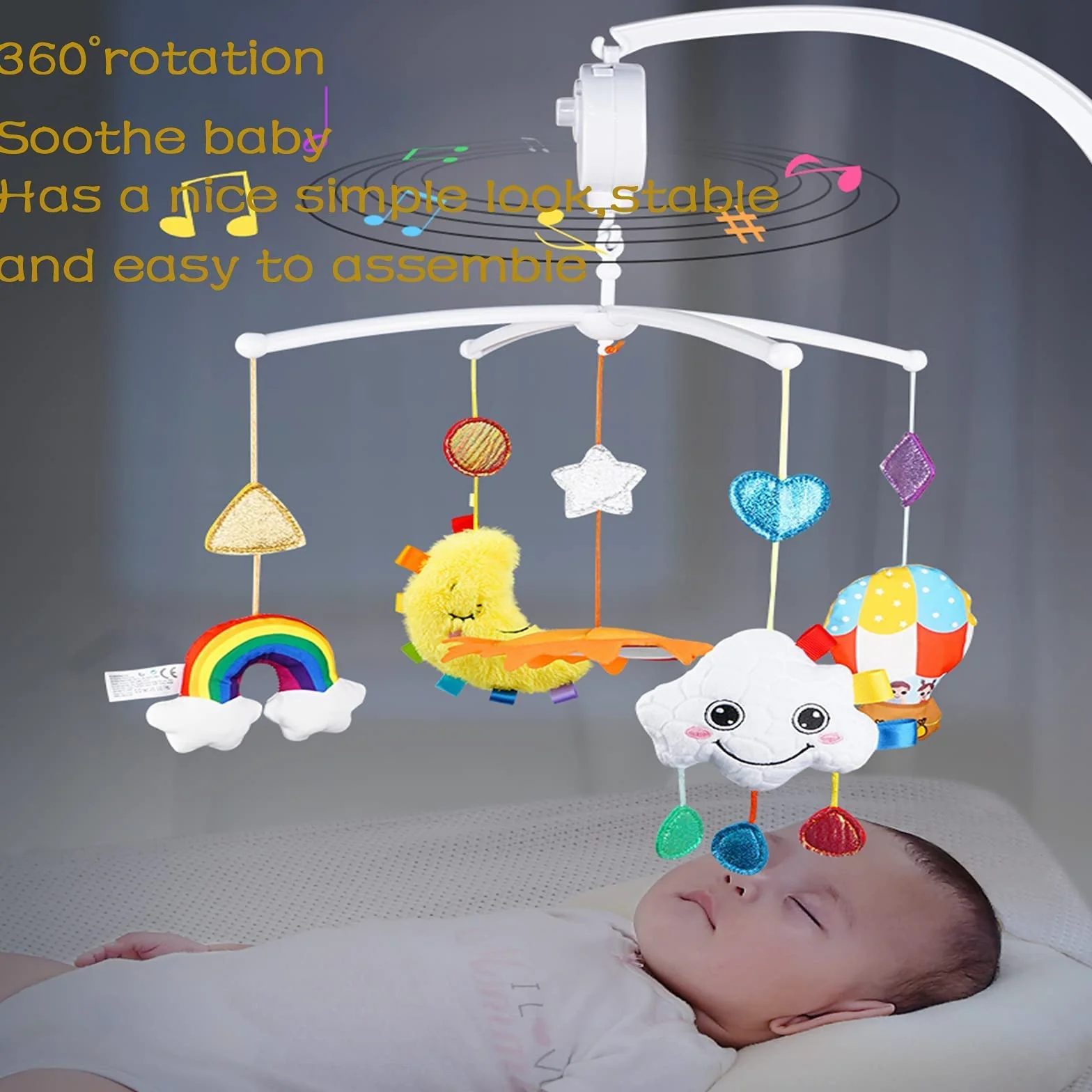 Soporte móvil para cuna de bebé 68 cm brazo móvil con caja de música ligera