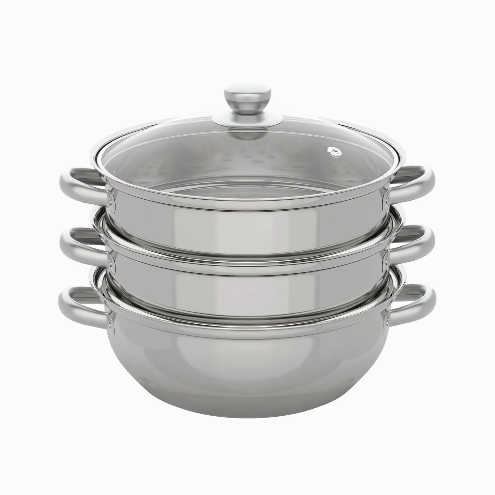 MINRS Olla de vapor de 3 capas, Vaporera para Olla, con tapa de cristal, 28 cm, acero inoxidable, multifunción, para cocinas de inducción, estufas eléctricas de cerámica, hornos eléctricos o de gas