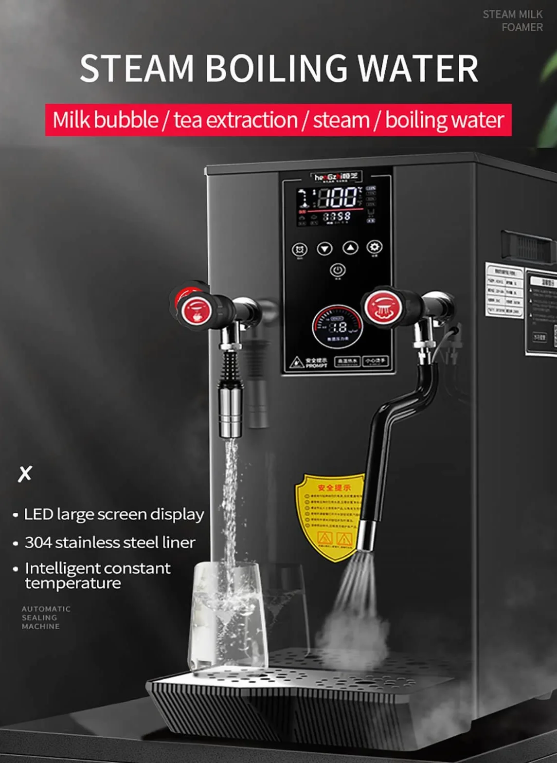 Máquina de agua de calentamiento de espuma de leche, equipo comercial todo en uno, para tiendas de té, vaporiza espuma de leche y hierve agua con facilidad