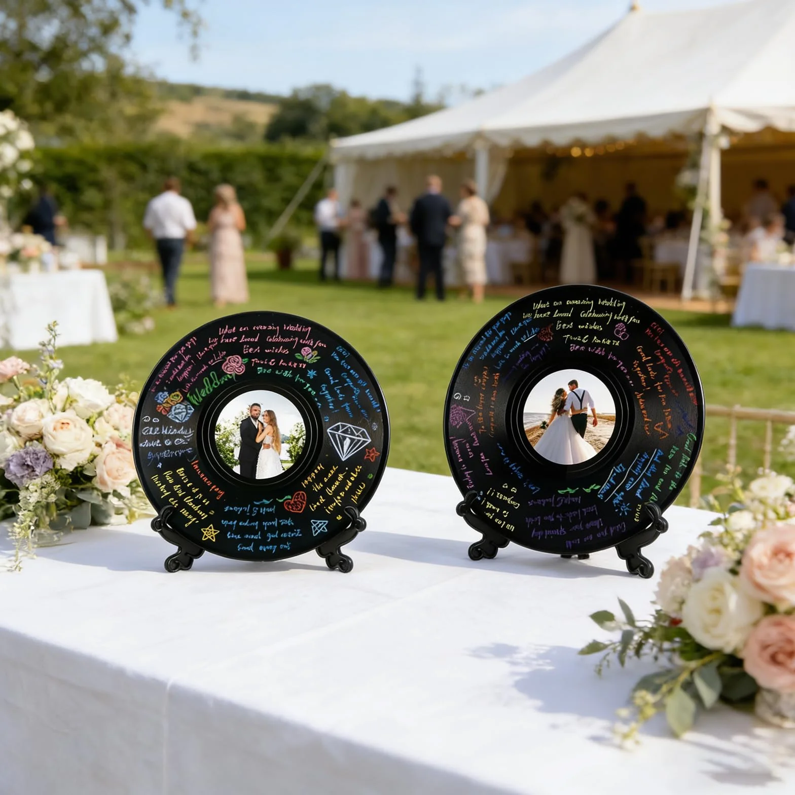 2 unidades de libro de visitas de vinilo, alternativa al libro de invitados de boda, foto personalizada, libro de visitas, alternativa con bolígrafo y soporte para aniversario de boda, cumpleaños