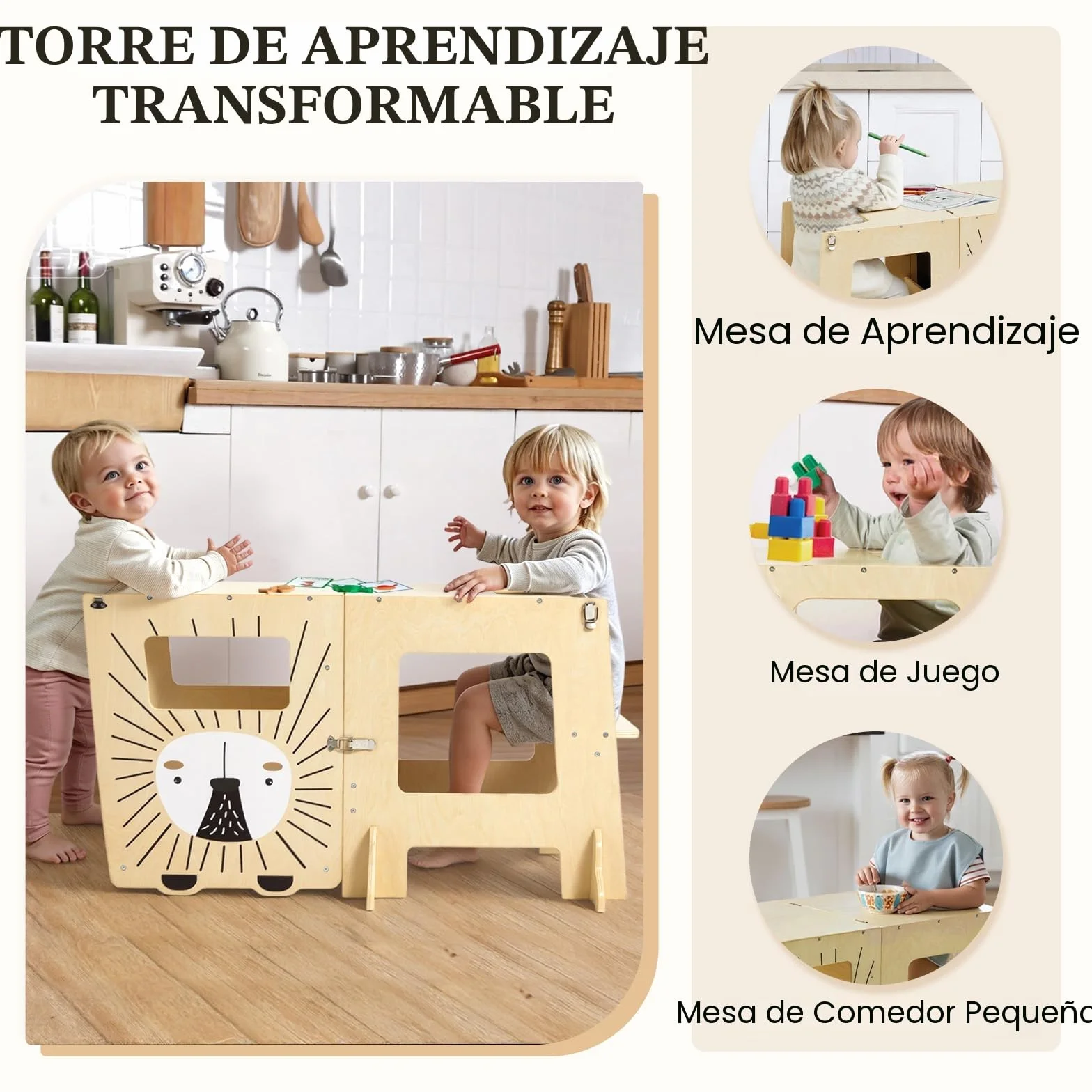 Labebe Torre de aprendizaje plegable Montessori 3 en 1 para niños a partir de 1 año