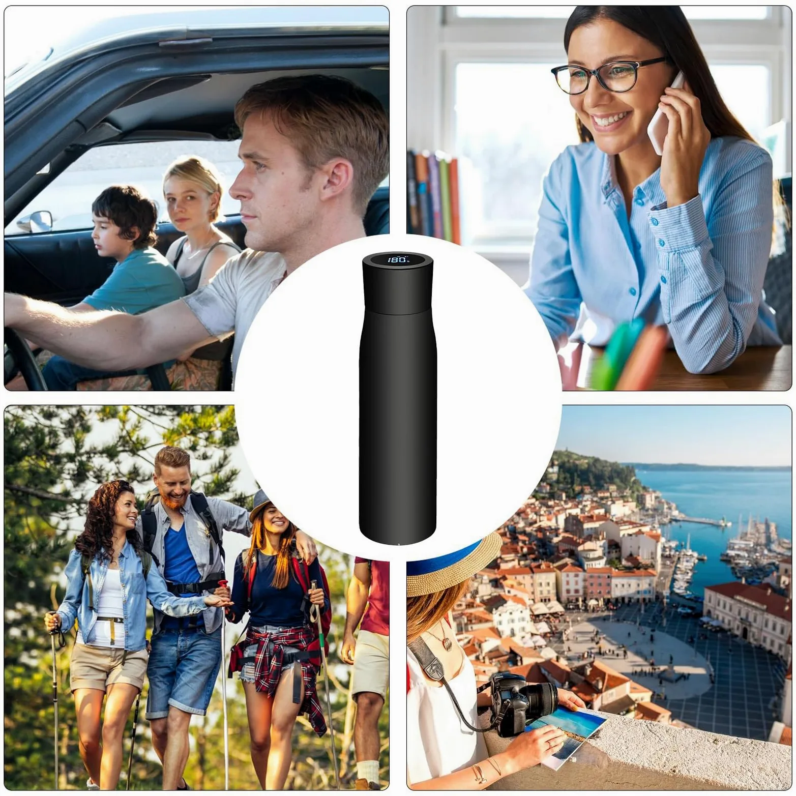Botella De Agua Inteligente | Botella Térmica LED Con Pantalla De | Temperatura Y Despertador Inteligente - Fondo Antideslizante, Ancha, Aislamiento Al Vacio | Para Viajes, Exterior, Ciclismo,