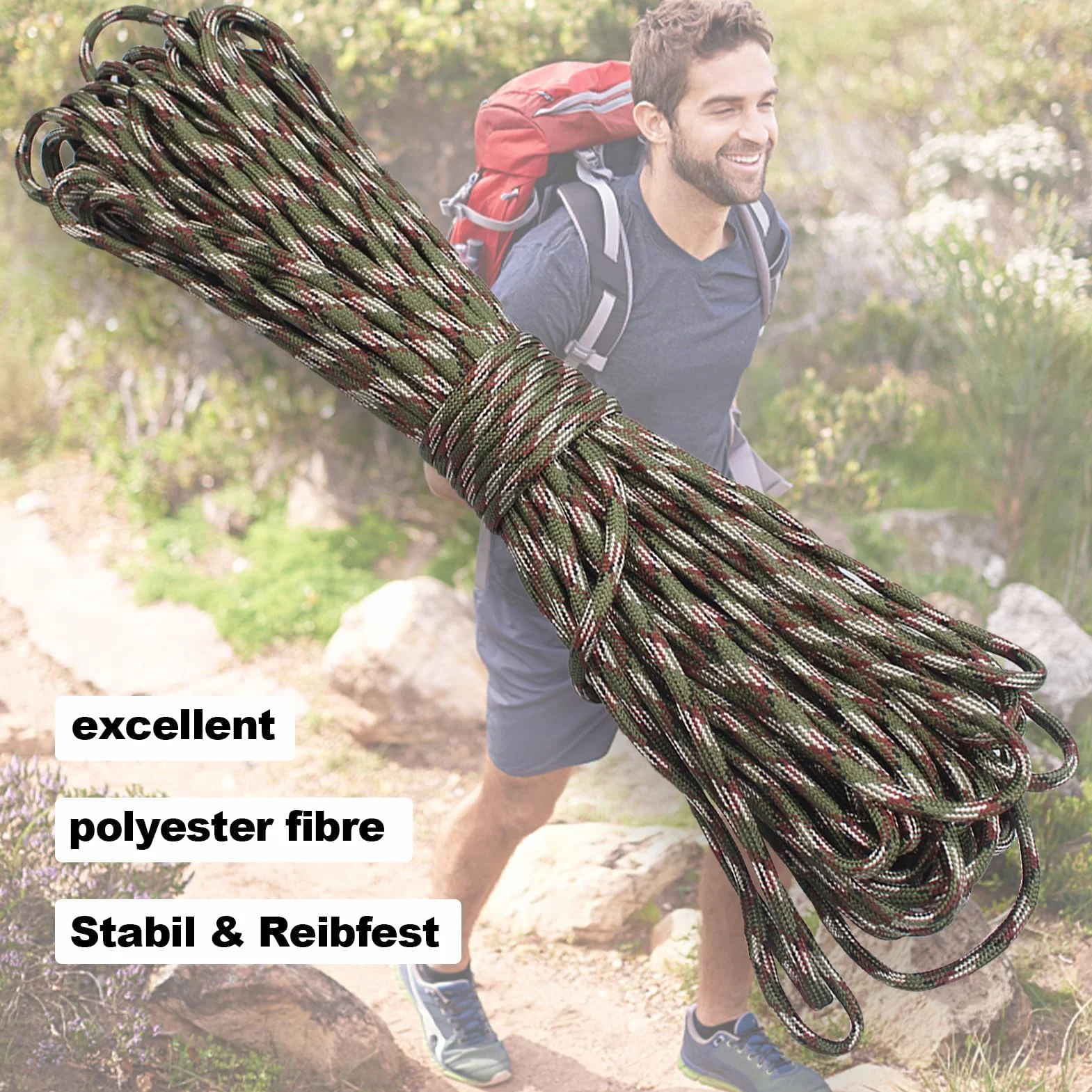 31m Paracord 4mm 7 Core Strands Poliéster para Camping Camuflaje