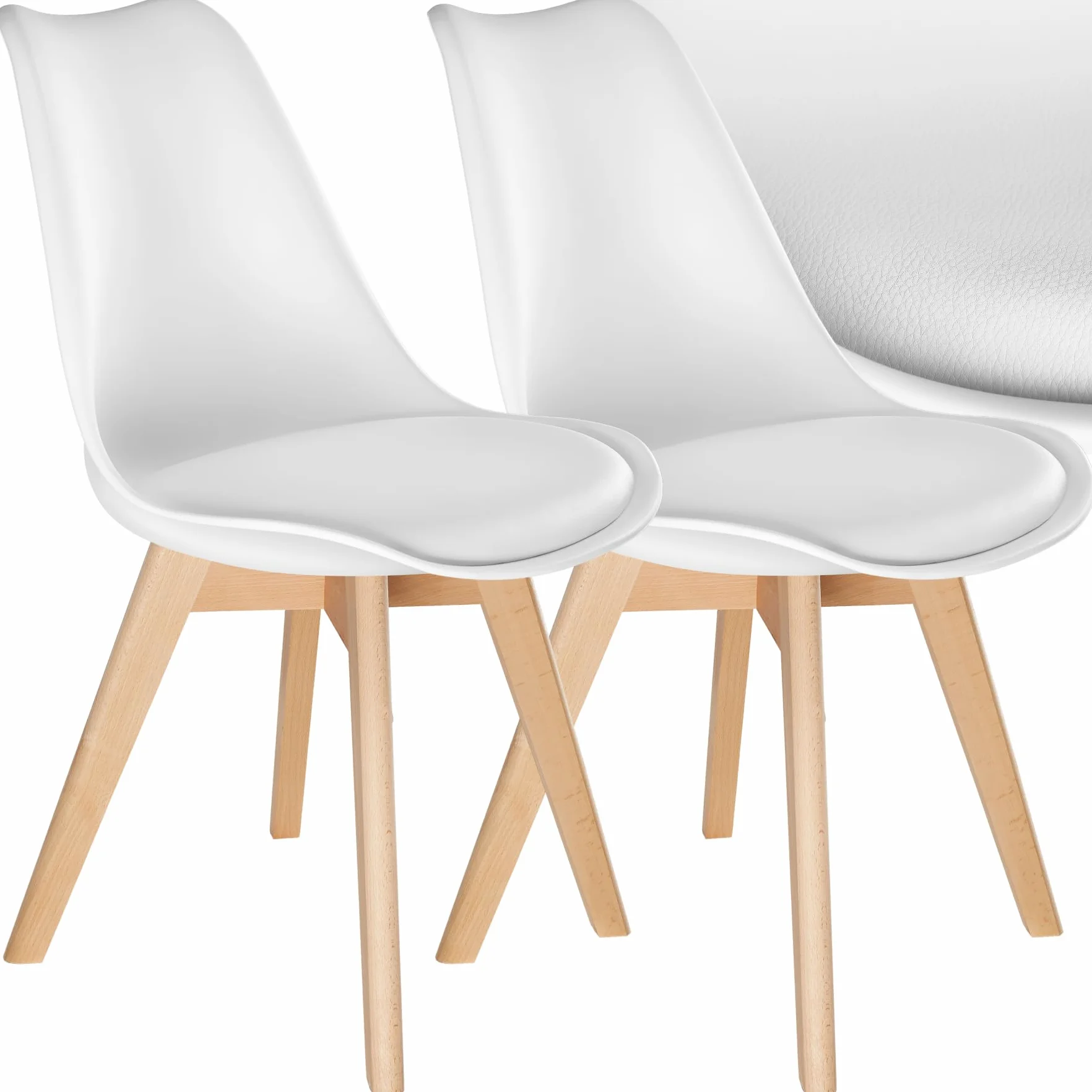 tectake® Sillas de Comedor, Muebles Comedor con Diseño Nórdico, Conjunto Sillas Cocina, Asiento Acolchado Silla Ergonómica, Mueble Cocina Moderno - Set de 2 Blanco