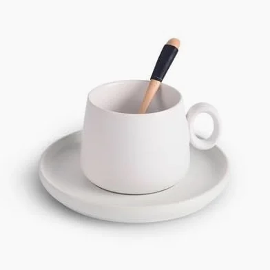 Tazas de Cafe,Coffee Mug Tazas de café cerámica Juego tazas Taza capuchino simple leche con flores vaso té(WHITE)