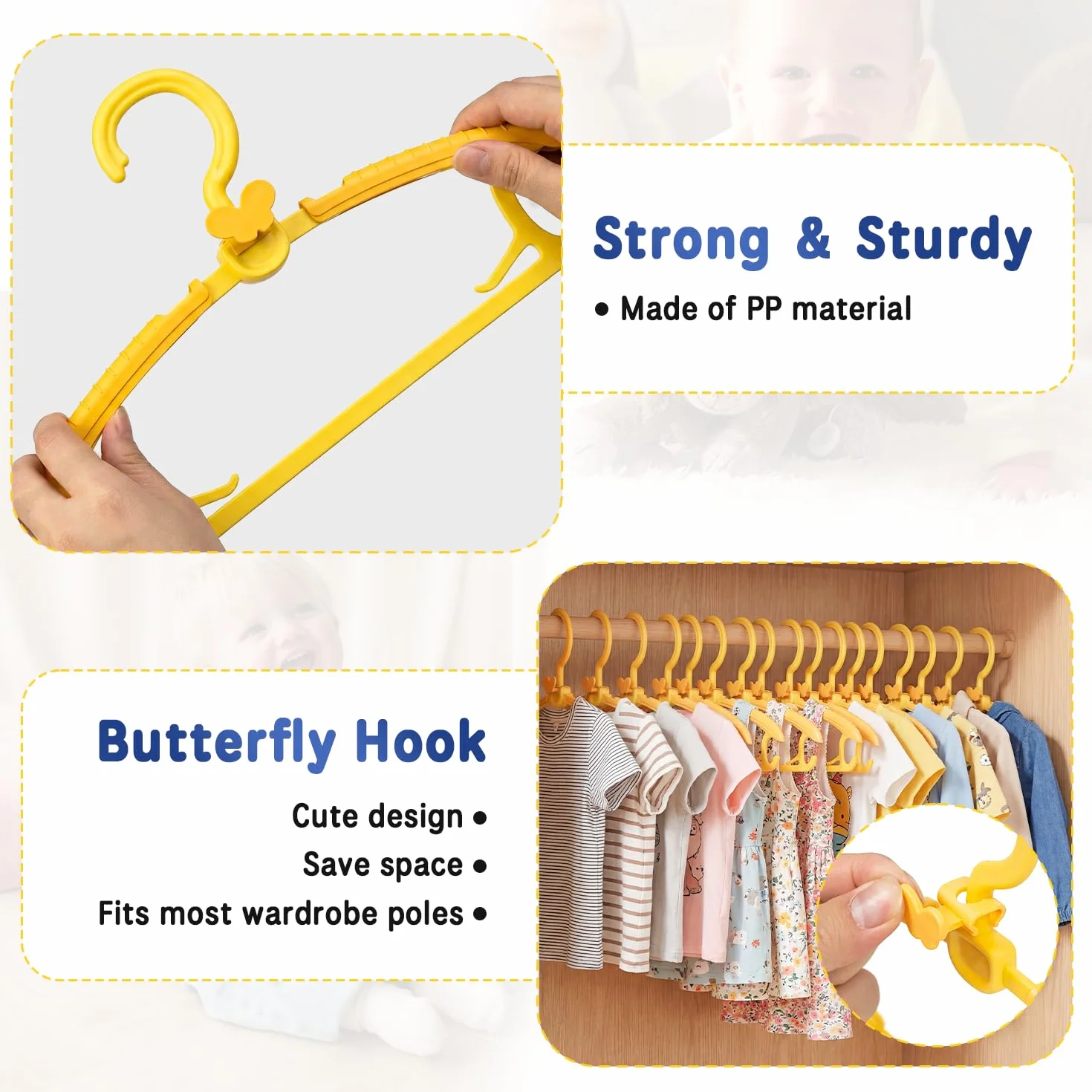 Perchas Ropa Bebé Ajustables 28-39cm Antideslizantes Ahorro Espacio Gancho Mariposa Paquete 20