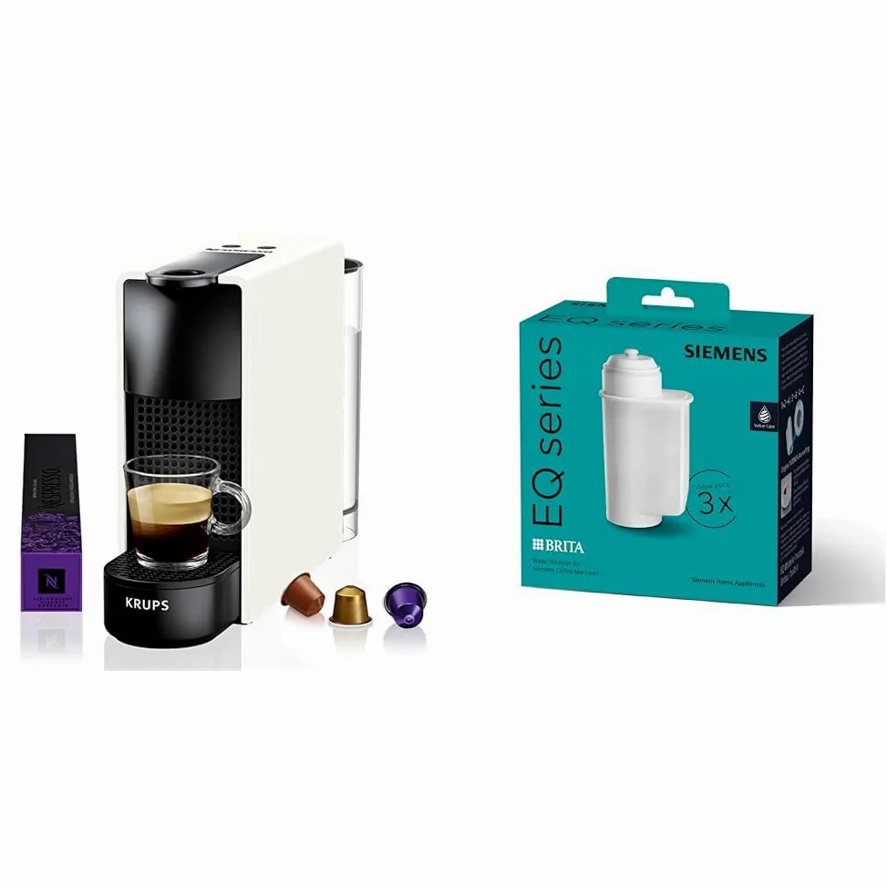 Krups Minimáquina de cápsulas de café NESPRESSO XN1101 Essenza | 1260W | blanco | Filtro de agua 0,7 litros y Siemens BRITA Intenza TZ70033A