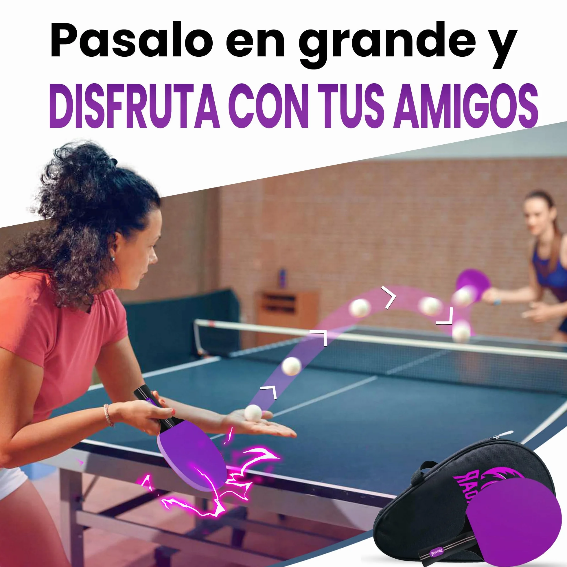 Pala Ping Pong Rosa 7 Capas Raqueta para Todos los Niveles con Funda y Pelota