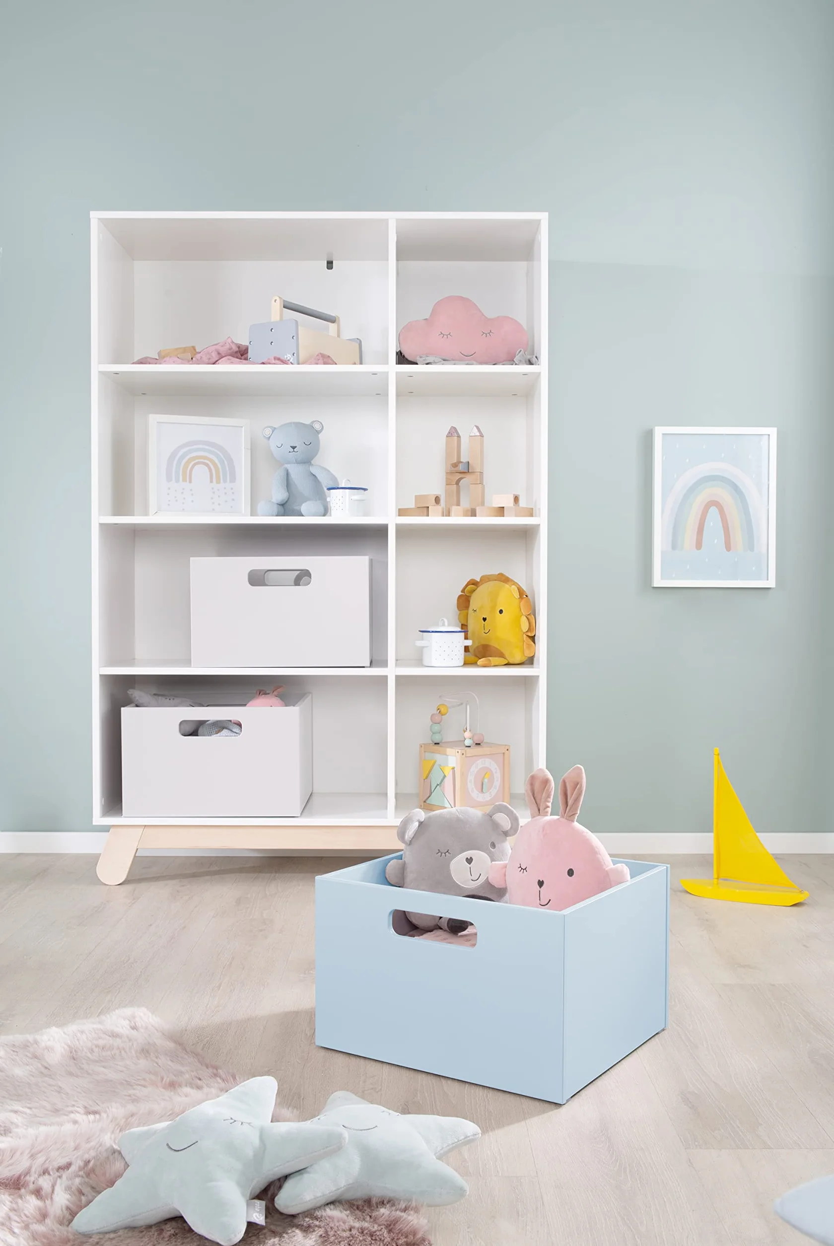 Caja de Almacenamiento de Madera para Habitación Infantil con Asas - Azul
