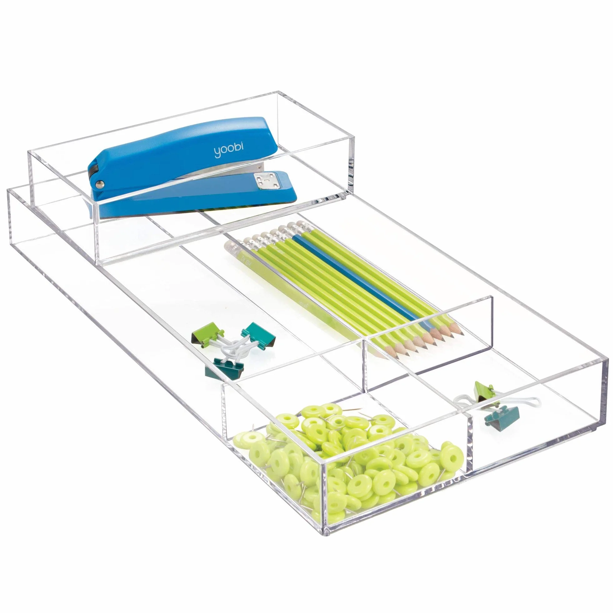 iDesign Organizador de maquillaje y cosméticos, organizador de cajones pequeño de plástico libre de BPA, caja apilable para baño, cocina y oficina, transparente