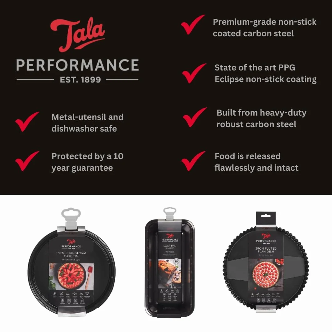 Tala Performance - Lata estriada para tarta (20 cm de diámetro, acero al carbono de calibre profesional con revestimiento antiadherente Eclipse, base suelta, perfecta para tartas saladas o dulces, flans, quiches o postres