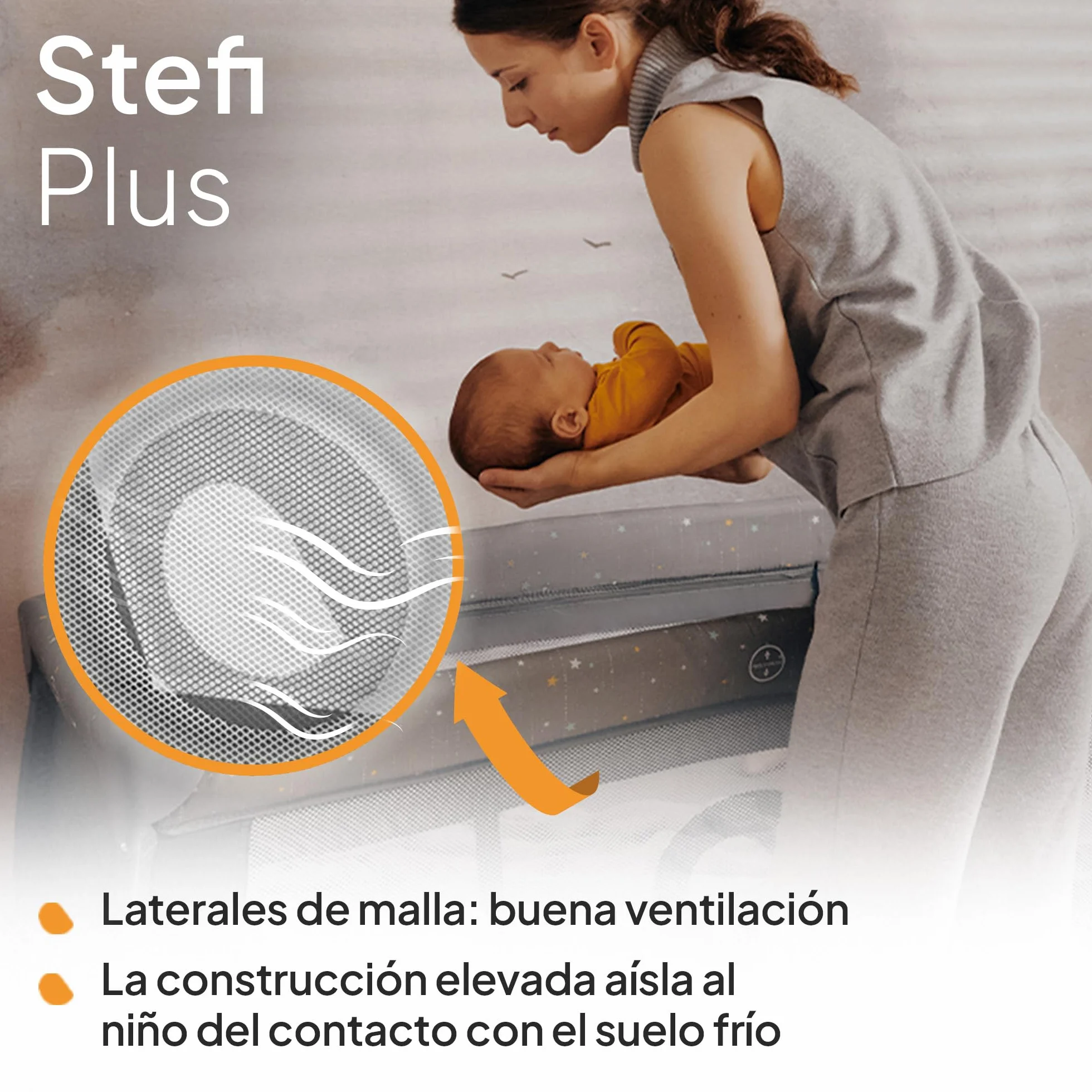 LIONELO Stefi Plus Cuna de Viaje Bebé Puerta Lateral Colchón Espuma T25 Premium Plegado Rápido Bolsa Transporte Ruedas Beige