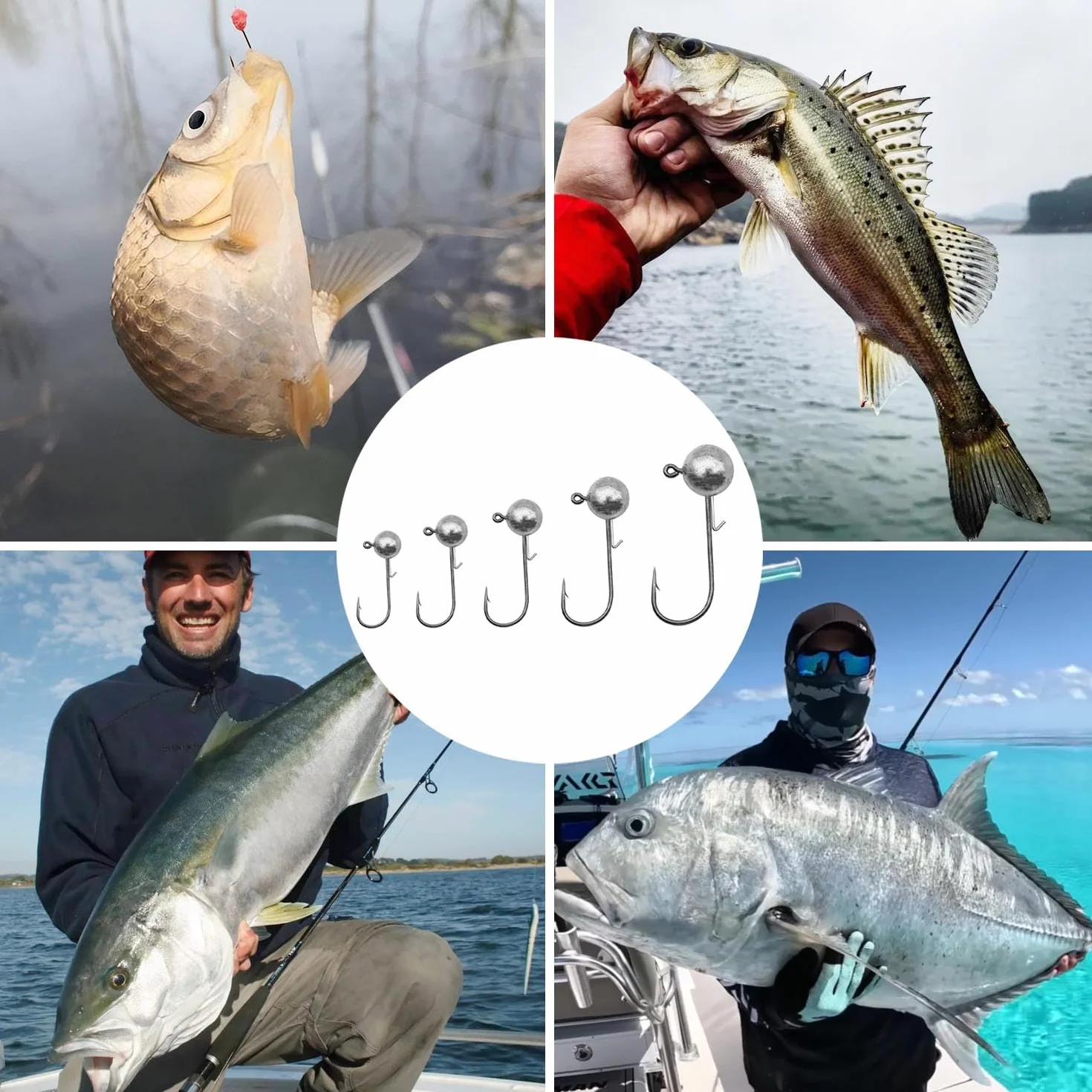 Anzuelos de Pesca Mar Cabeza Plomada 25 Piezas, 7g/10g/12g/14g/17g, con Caja de Aparejos Plástico
