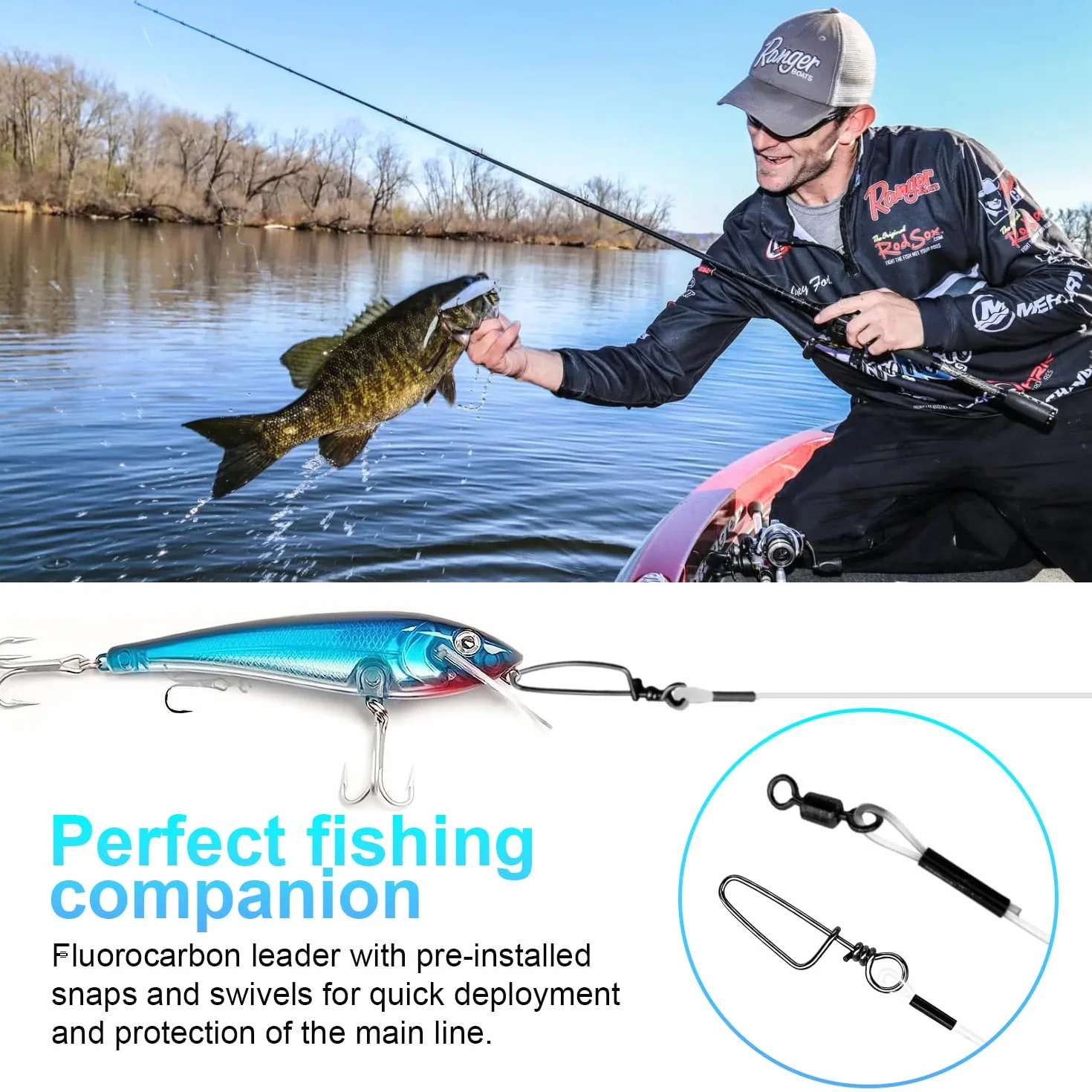 Fluorocarbono Líder de Pesca 12 con Rotor y Broches para Carpfishing Agua Salada