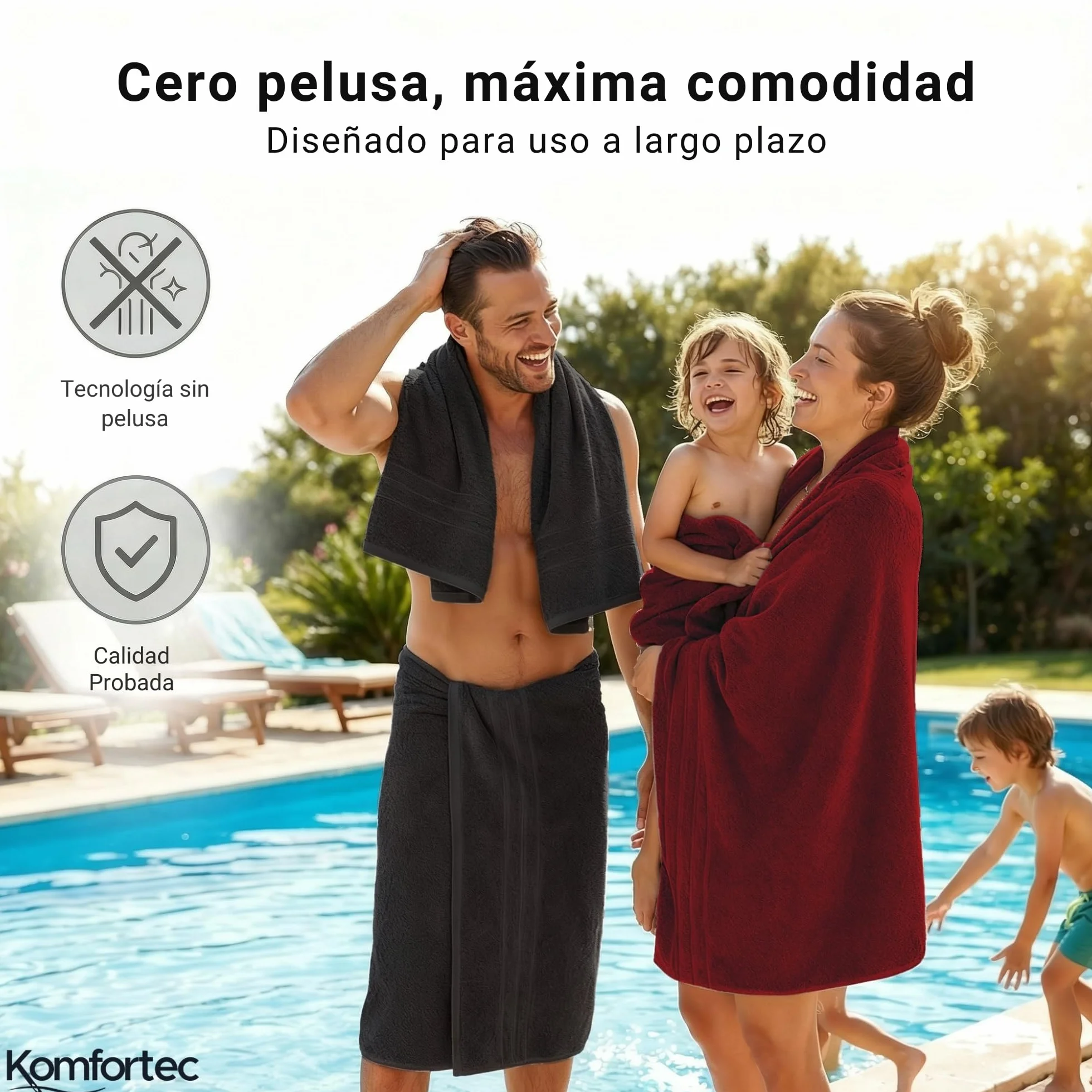 Komfortec Juego de 2 Toallas de Sauna 80 x 200 cm, 100% Algodón, Toallas XXL para Sauna, Suaves, Grandes, de Rizo y de Secado Rápido, Negro/Rojo