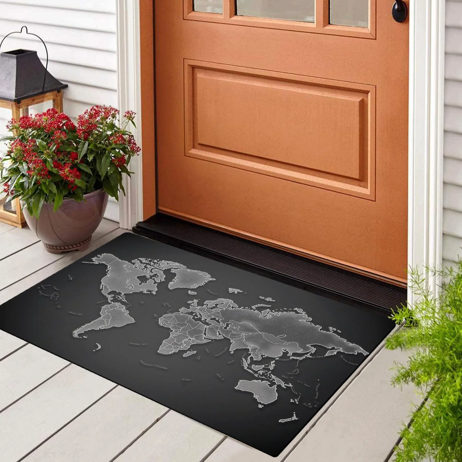 Felpudo Entrada Casa, Alfombra Entrada Casa Absorbente,Mapa del Mundo Abstracto Alfombra Exterior,Estilo Minimalista Moderno Alfombrilla Antideslizante De La Casa,60 X 90 Cm,Gris