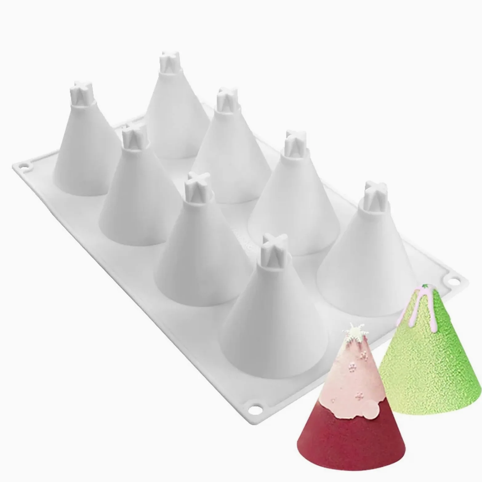Molde de silicona for Mousse árbol Navidad, cono 8 eslabones, bricolaje, postre, pastel, hornear, vela, 2 uds para Velas