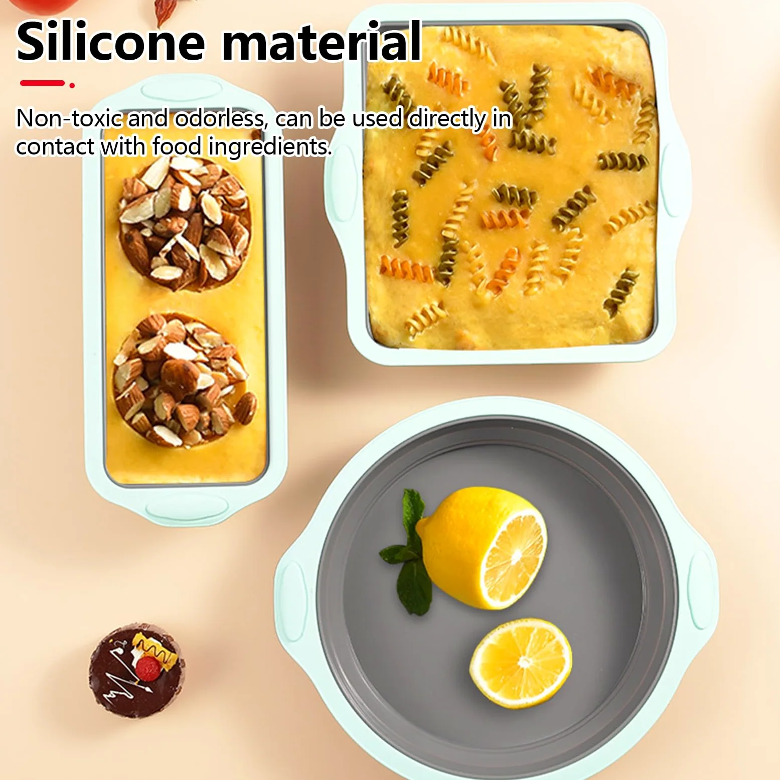 Juego de 5 moldes plegables de silicona antiadherentes, juego de moldes de silicona antiadherentes, moldes plegables de silicona para hornear, molde plegable para magdalenas (A)