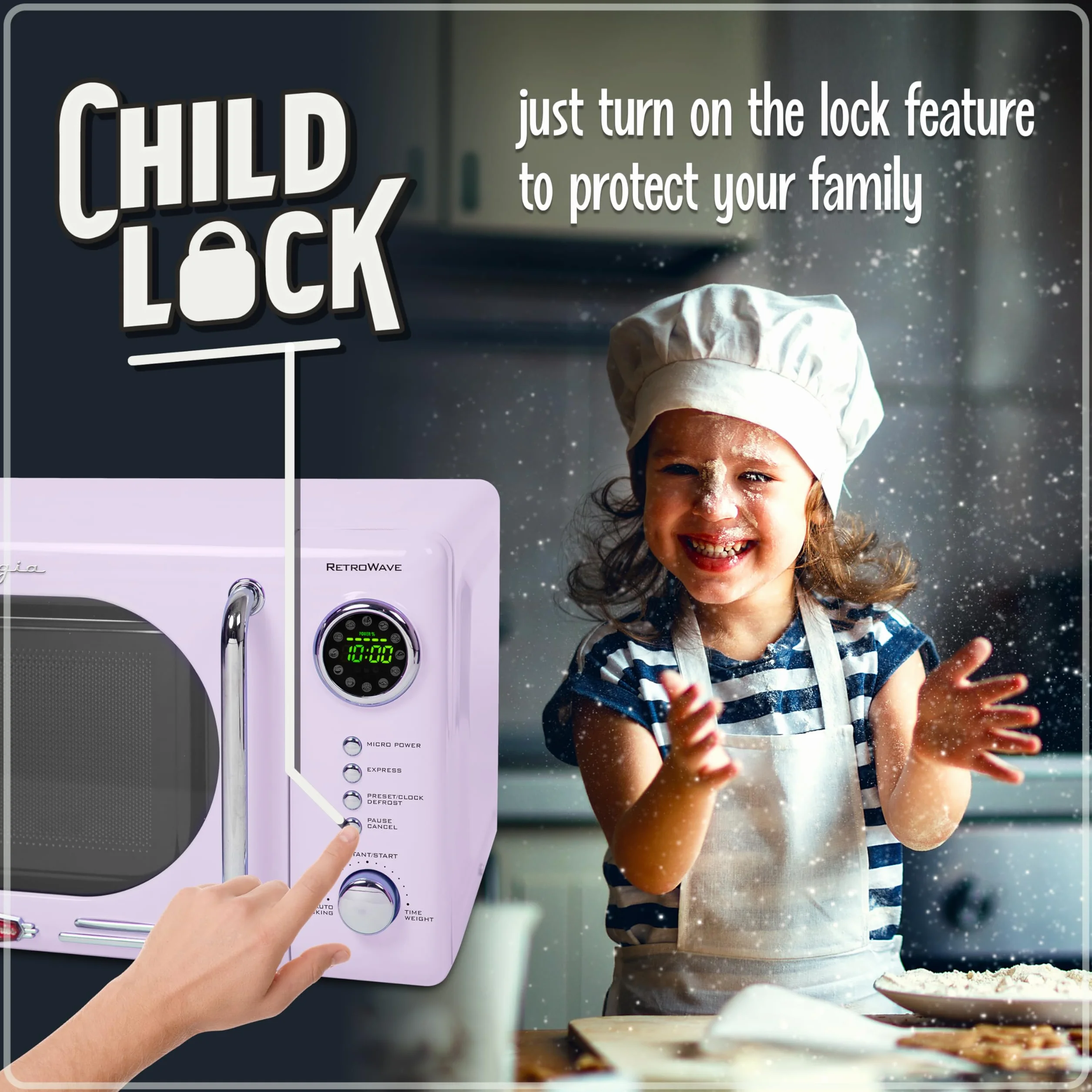 Nostalgia - Horno de microondas compacto retro de 0.7 Cu. Ft, Lavanda
