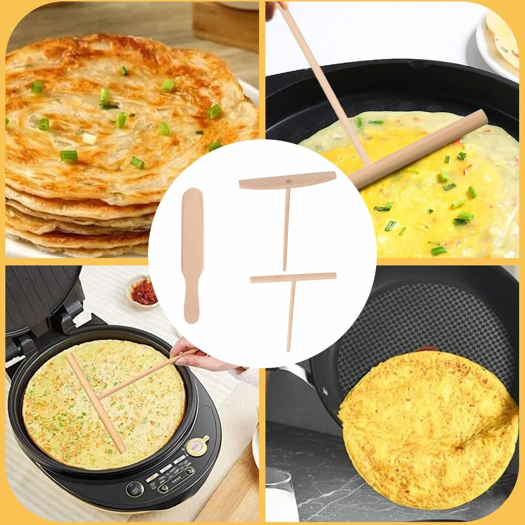 IKOPFLN Crepera de madera de 3 piezas, juego de crepera, espiral de crepe en forma de T, molde para crepes, molde para crepes