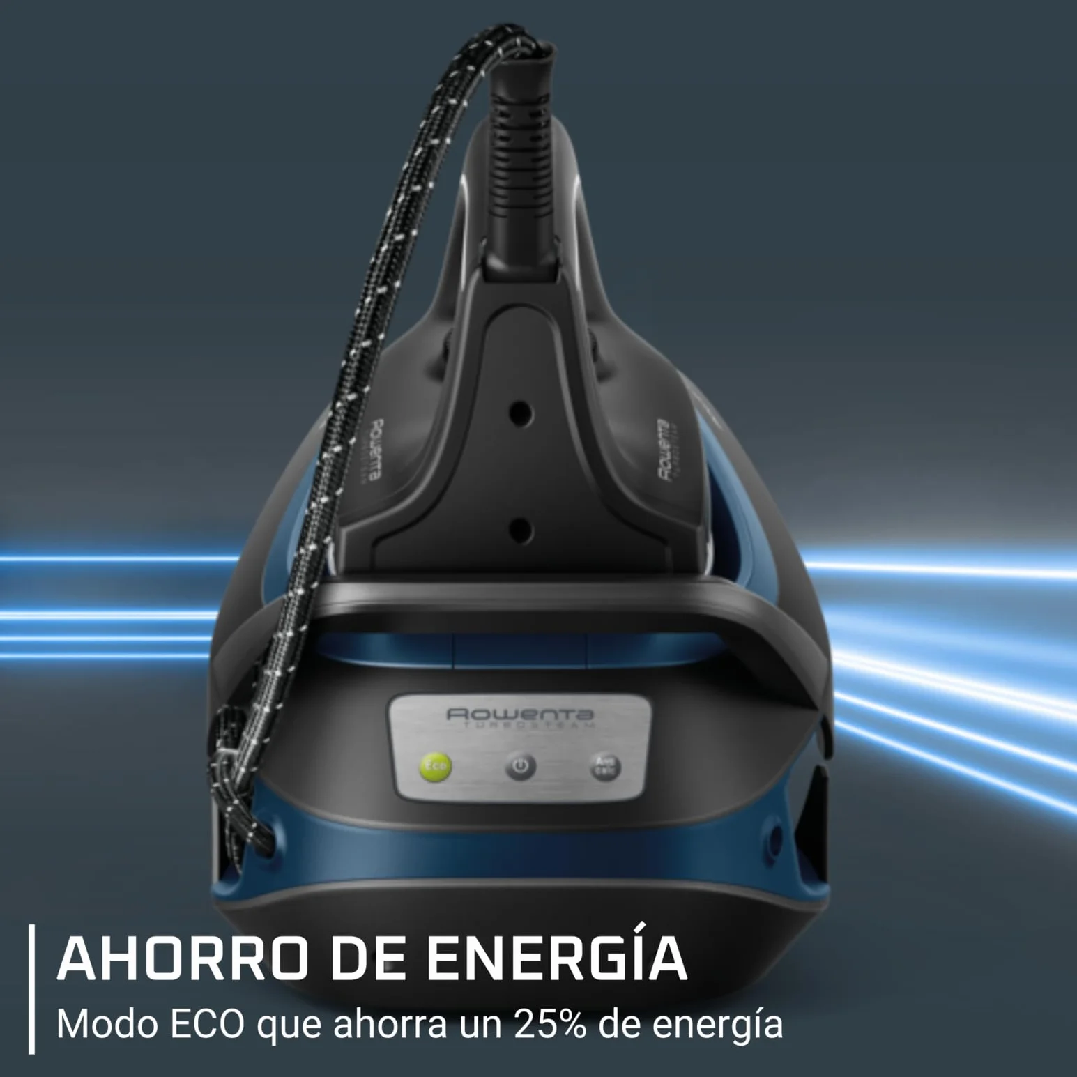 Rowenta Turbosteam VR8322 Centro de planchado 6.5bares, golpe vapor 370g/m, suela MiscroSteam 400, bloqueo para transportar con una mano, sistema antical, modo Eco, depósito agua 1.7L,Negro