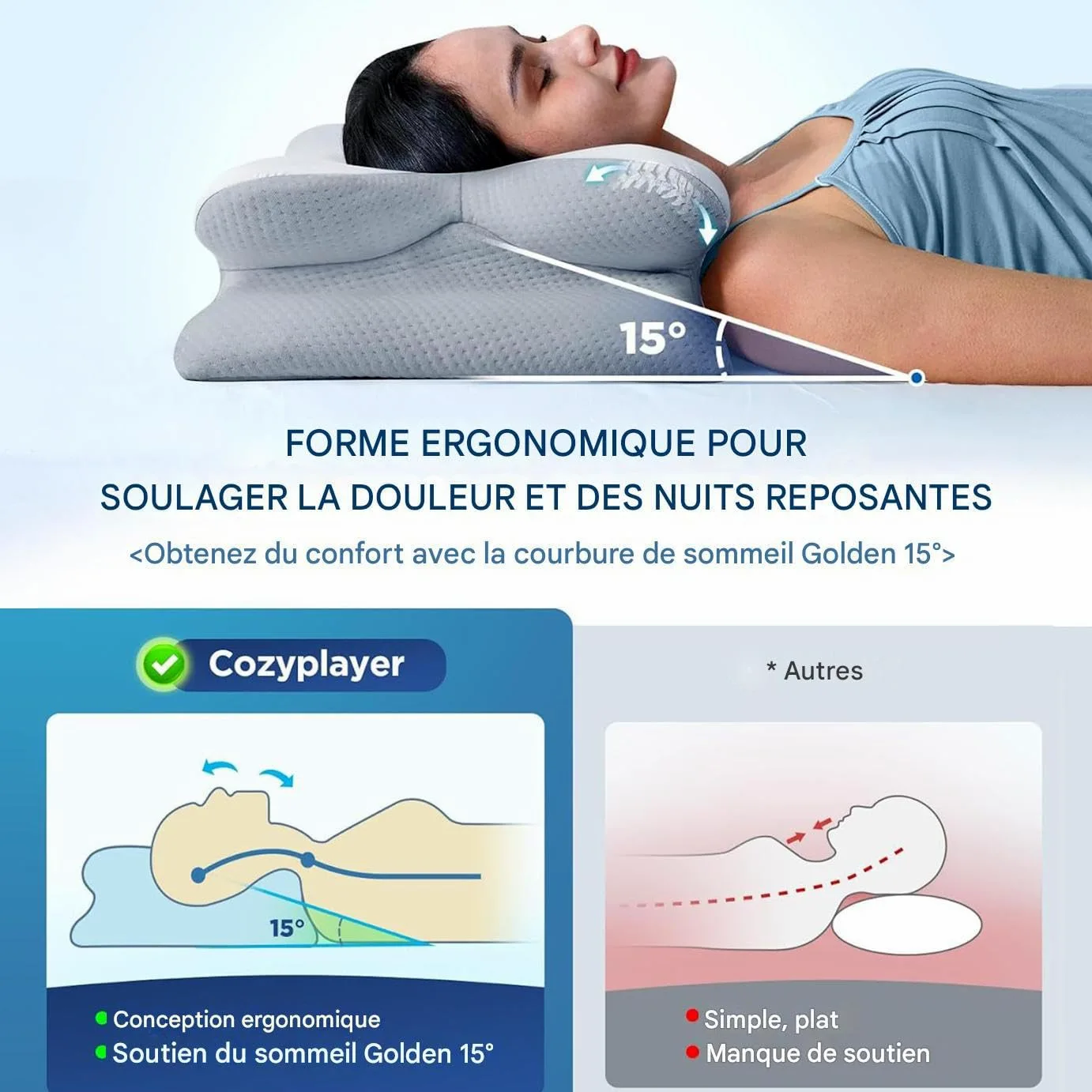 Almohada Viscoelástica Soporte Cervical Transpirable y de Cama | Almohada Viscoelástica Para Cama Mujeres, Hombres, Adultos, Mayores, Hotel, Viaje, Camping, Hospital, Dormitorio