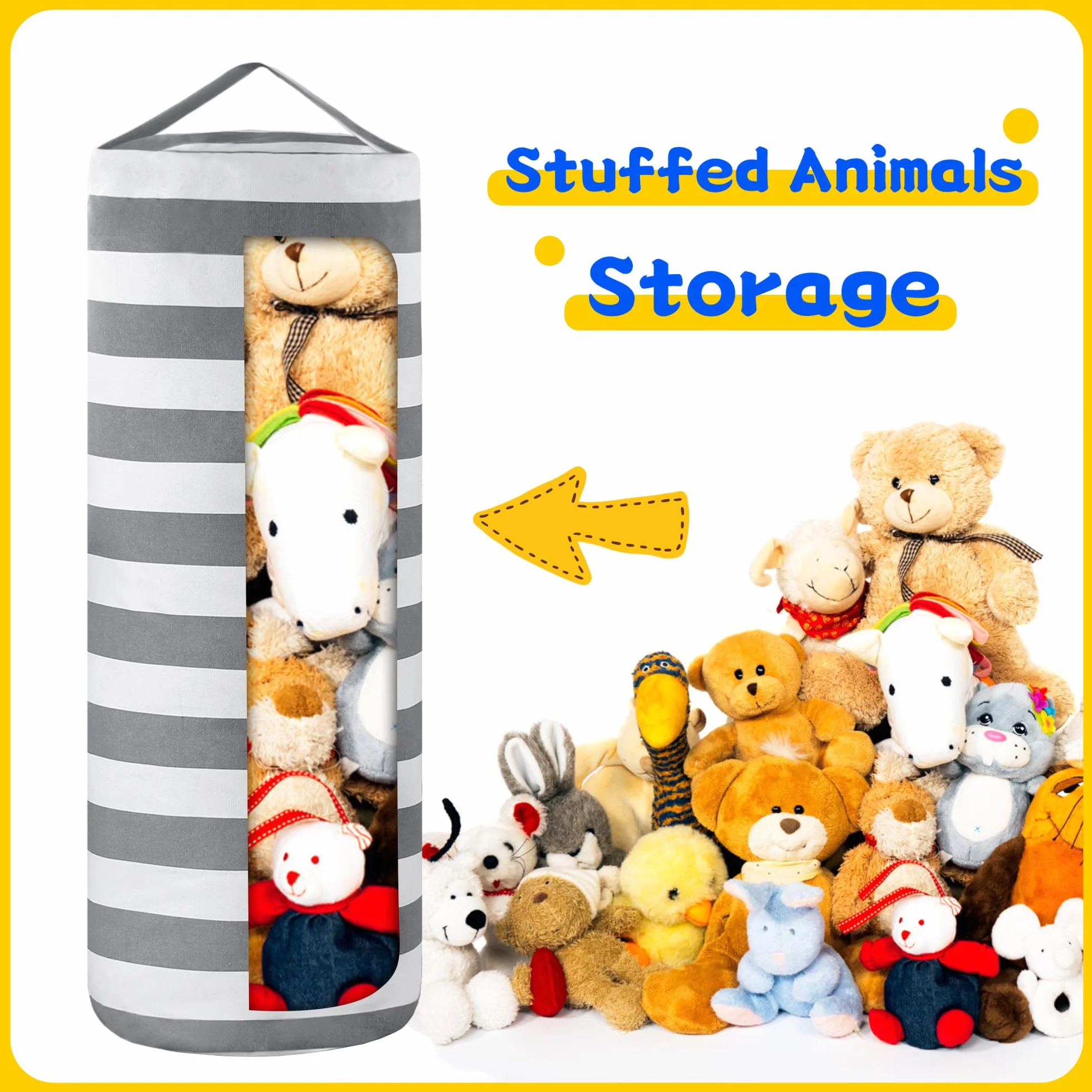 Funda para puf de almacenamiento de animales de peluche para niños, bolsas organizadoras de juguetes de peluche para niños y niñas, una cremallera de longitud completa, decoración de muebles
