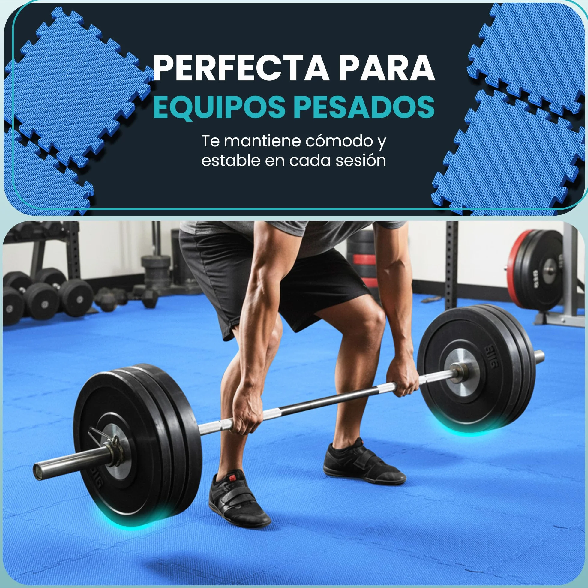 Esterilla Fitness EVA Set 21 Piezas Suelo Gimnasio Colchoneta Antideslizante Tatami Alfombrilla Puzzle Gym Azul