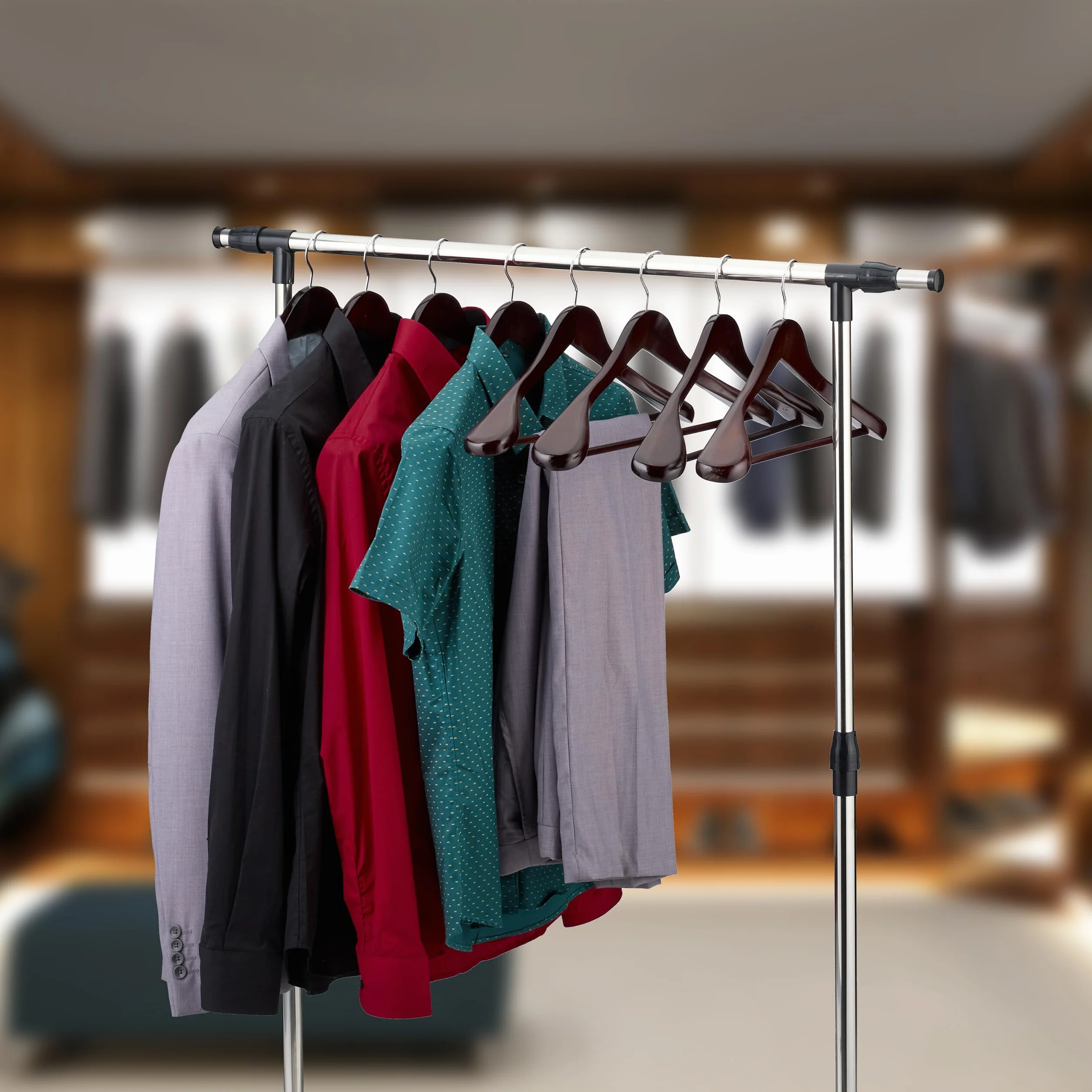 Relaxdays Perchas de Traje, Pack de 8, Colgadores de Ropa, para Colgar Chaquetas y Camisas, Barra para Pantalones, Negro